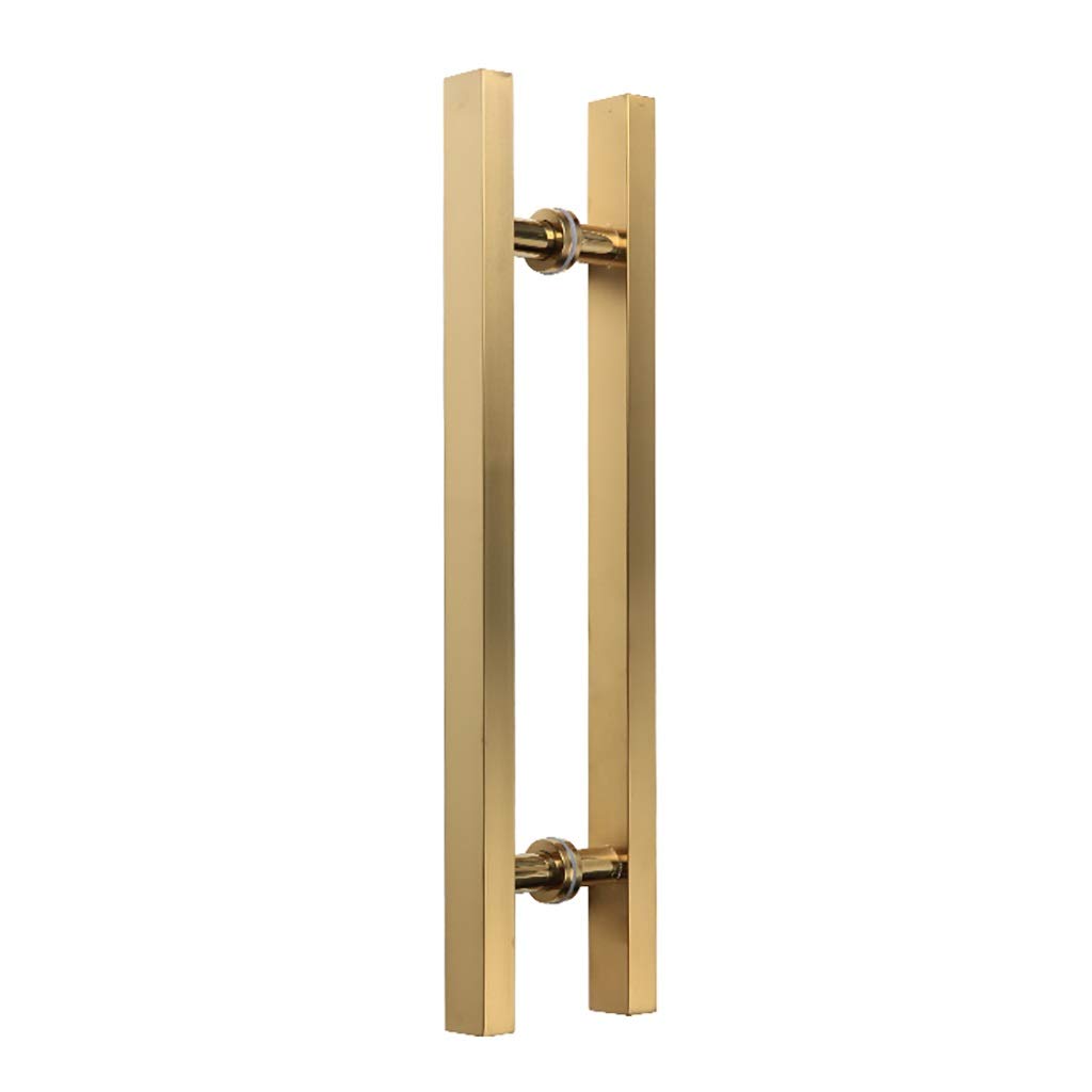 Stainless Steel & Titanium Gold Square Tube Glass & Wooden Door Handles - Back to Back Installation Push-Pull Design (800×500mm) - Perfect for Modern Offices, Retail Stores & Home Entry Doors