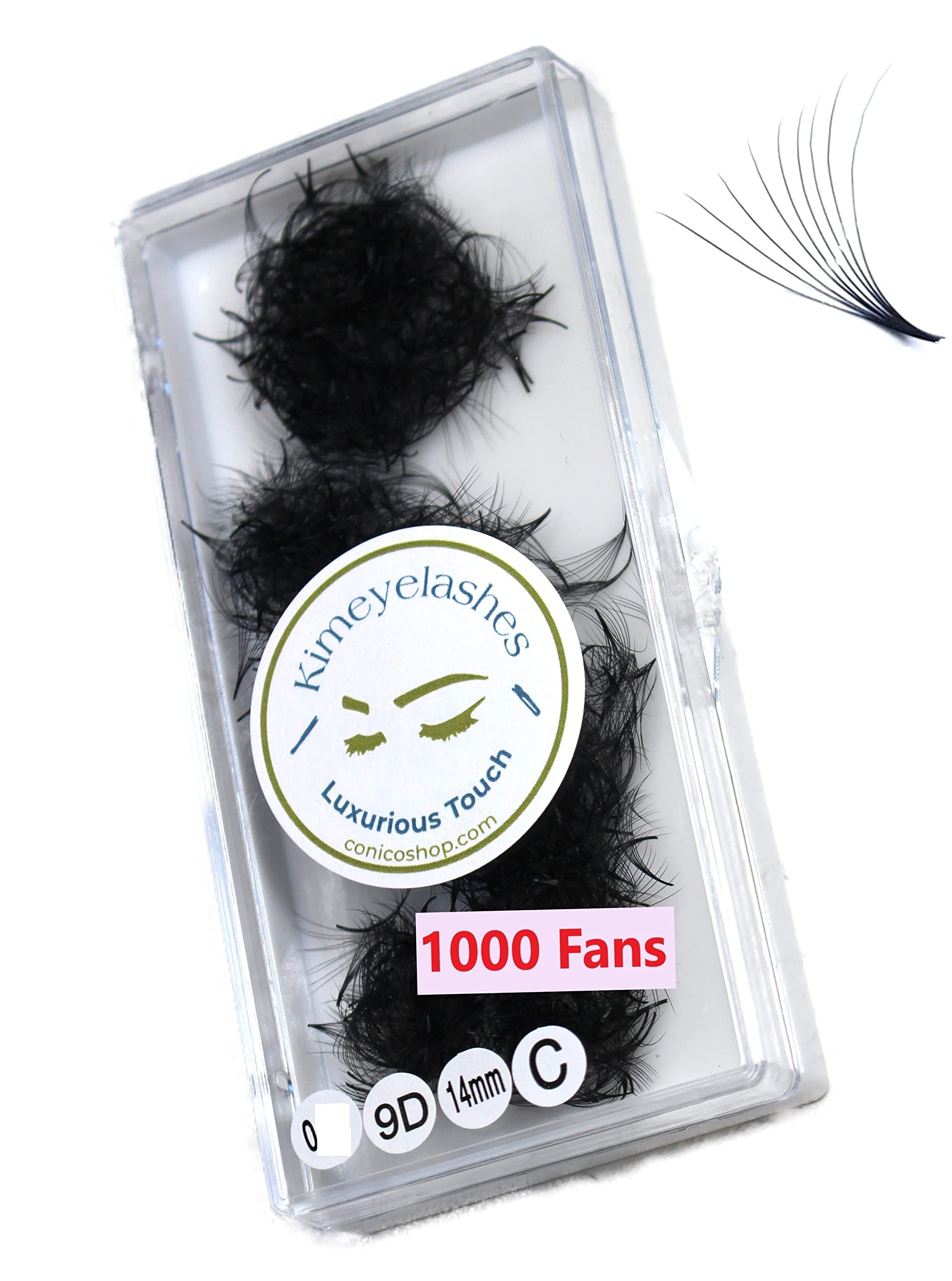Kimeyelashes 8D 9D 10D 12D Volume Eyelash Extensions - 0.05mm C & D Curl 500-1000 Premade Fans, Handmade Russian Volume Lashes for Professional Lash Artists (14mm, 9D, C Curl) - Perfect for Bridal, Party & Special Occasion Makeup