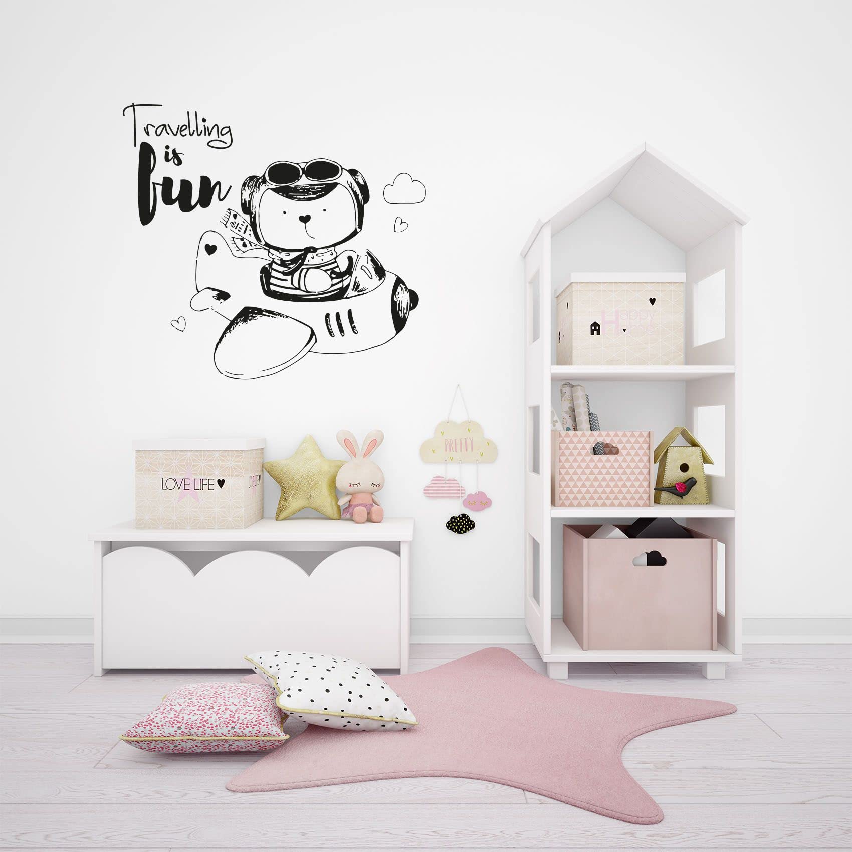 Airplane & Helicopter Wall Decal Sticker - 28x30 Inch Vinyl Art for Kids Room, Nursery, Bedroom Decor - Fun Travel Life Quote Home Decoration - Perfect for Boys, Girls & Teen Room Design