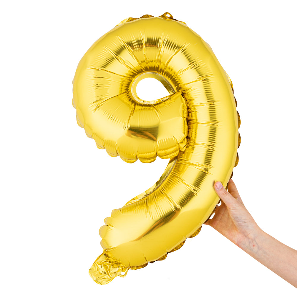 Balloonify Gold Mylar Number 9 Balloon - 16 Inch Large Foil Number Balloons for Birthday Parties, Anniversaries & Celebrations - 1 Count Box