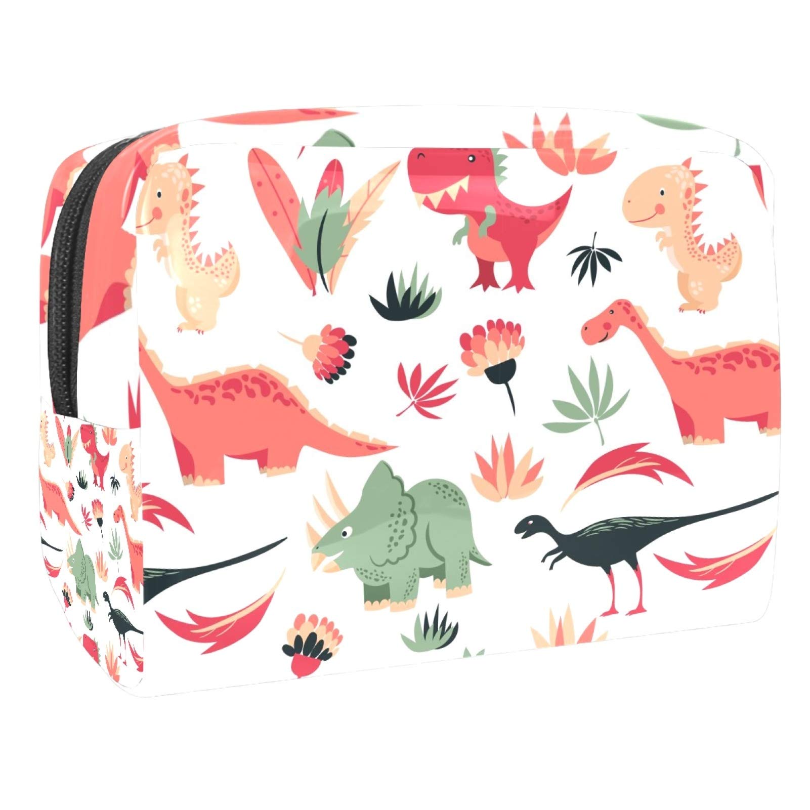 Pink Dinosaur Makeup Bag Large Capacity Cosmetic Organizer (18.5x7.5x13cm) - Waterproof Travel Toiletry Bag for Makeup Brushes, Cosmetics & Toiletries | Perfect for Travel, Gym, Beach & Daily Use