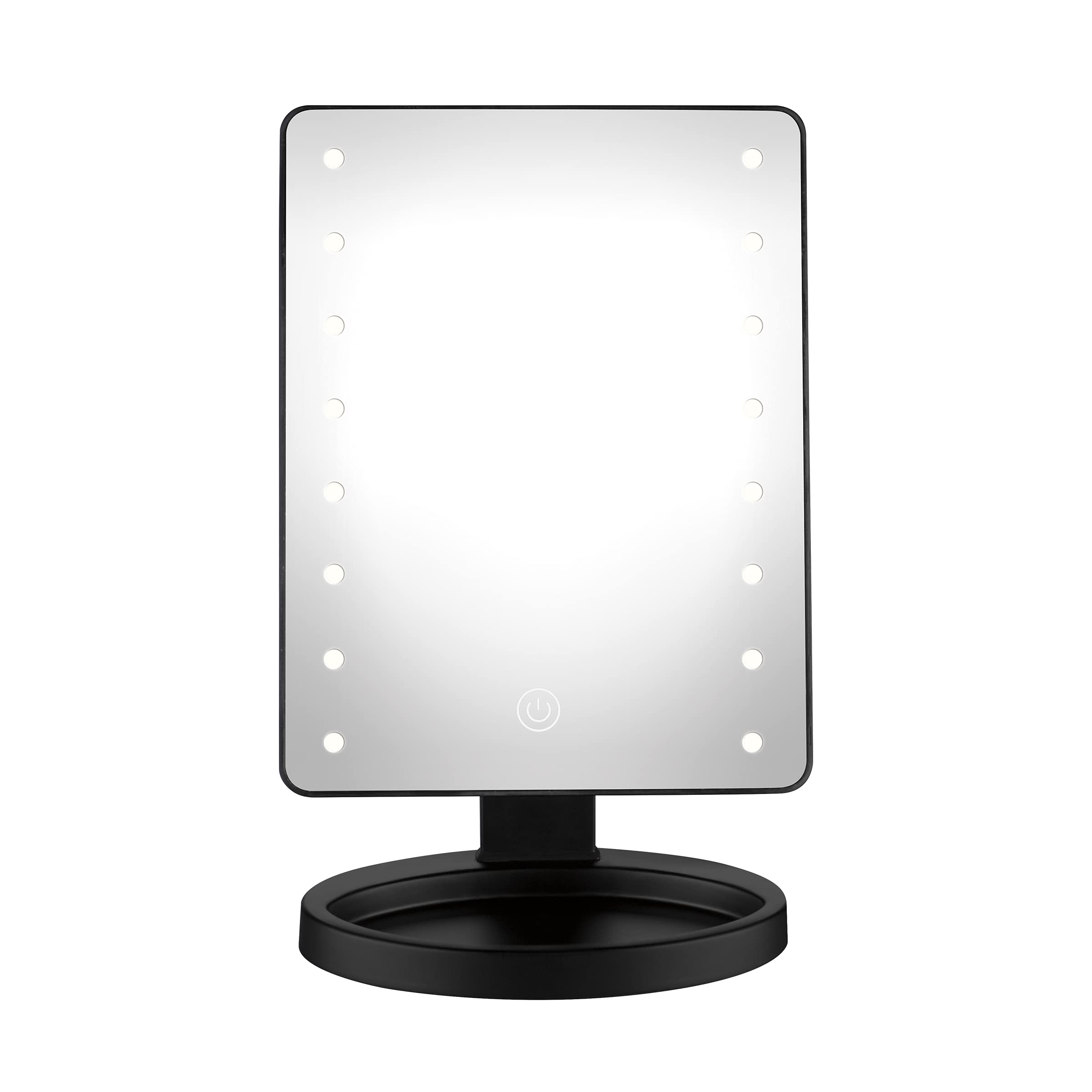 Conair Lighted Makeup Mirror with LED Lights & Storage Base - Battery Operated Black Vanity Mirror for Bedroom, Bathroom & Dressing Room