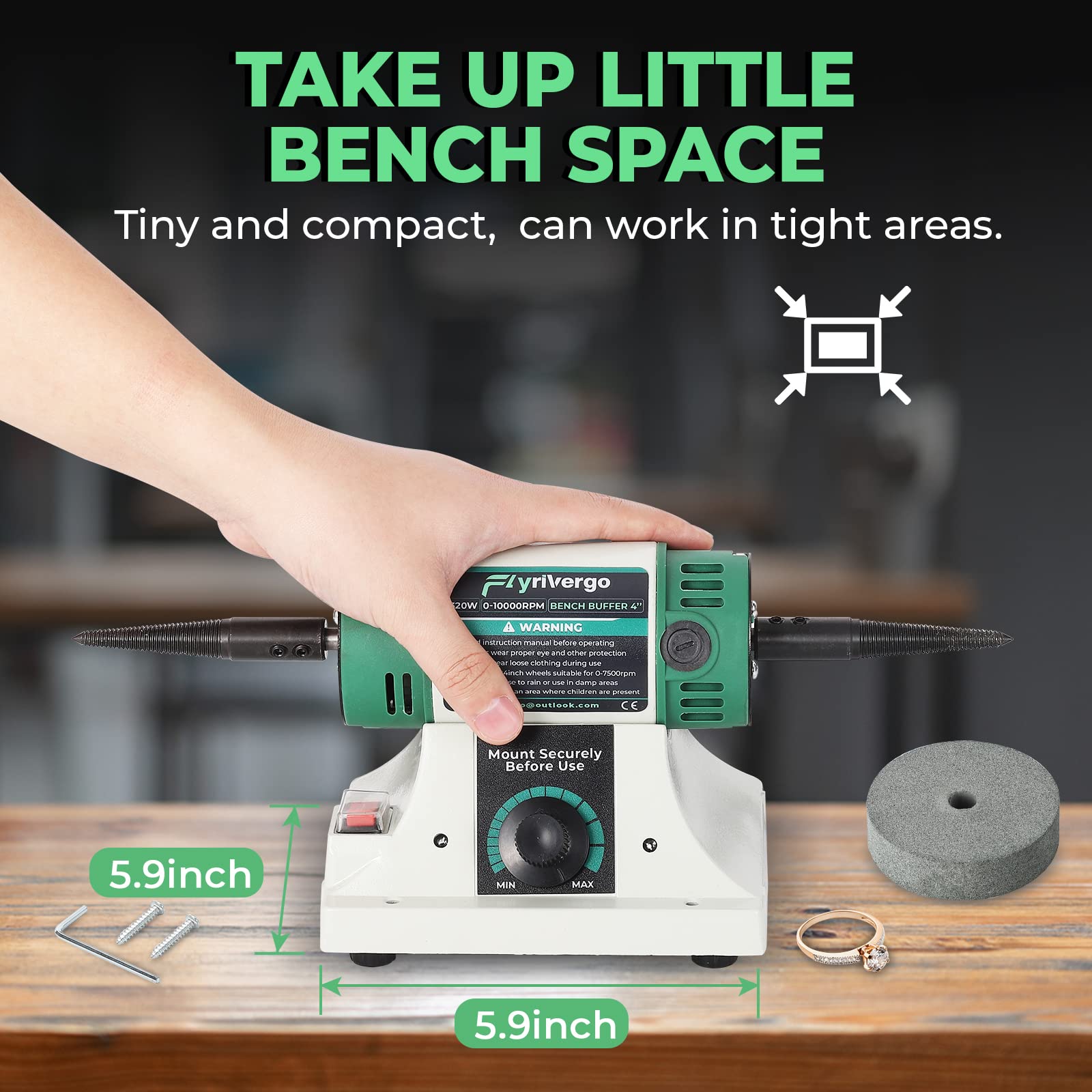 Variable Speed Bench Buffer Polisher with Accessories - Multi-Function Grinding & Polishing Machine for Jewelry, Wood, Metal, DIY Crafts - Perfect for Jewelry Making, Woodworking & Metal Polishing Projects