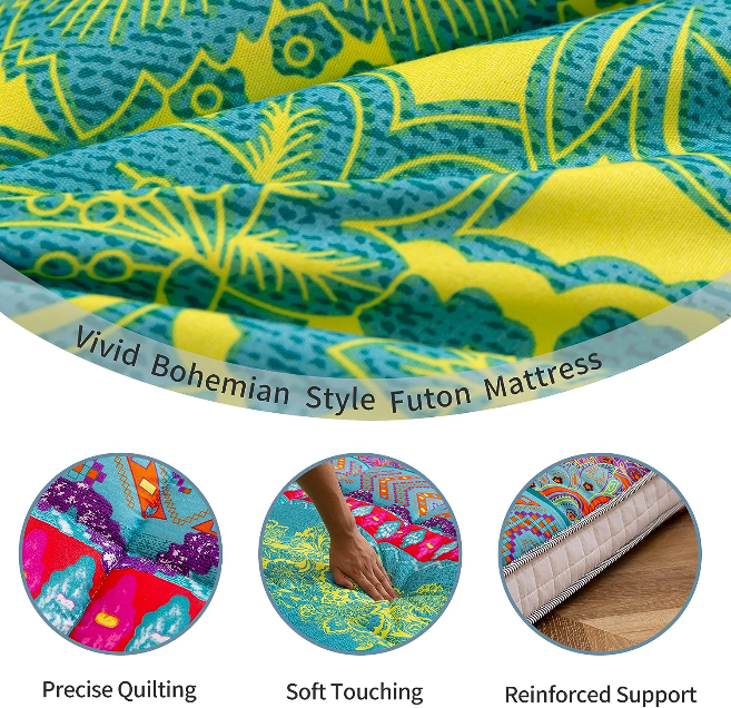 MAXYOYO Bohemian Retro Japanese Floor Mattress - Portable Roll Up Camping Mattress for Indoor/Outdoor Use - Perfect for Guest Beds, Yoga, Travel & Picnics