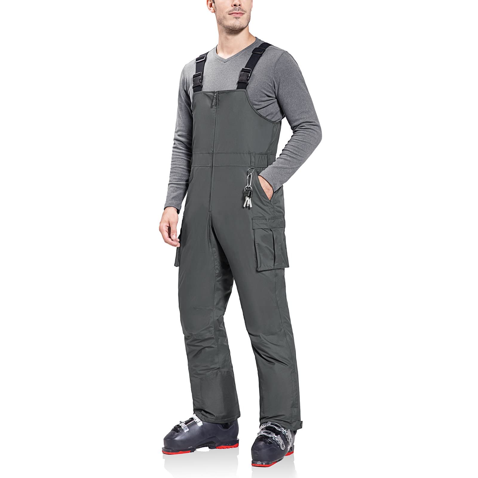 BALEAF Men's Insulated Waterproof Ski Bib Overalls with Cargo Pockets - Ripstop Snow Pants for Skiing, Ice Work & Winter Outdoor Activities | Warm Winter Workwear for Snowboarding, Hiking & Cold Weather Adventures