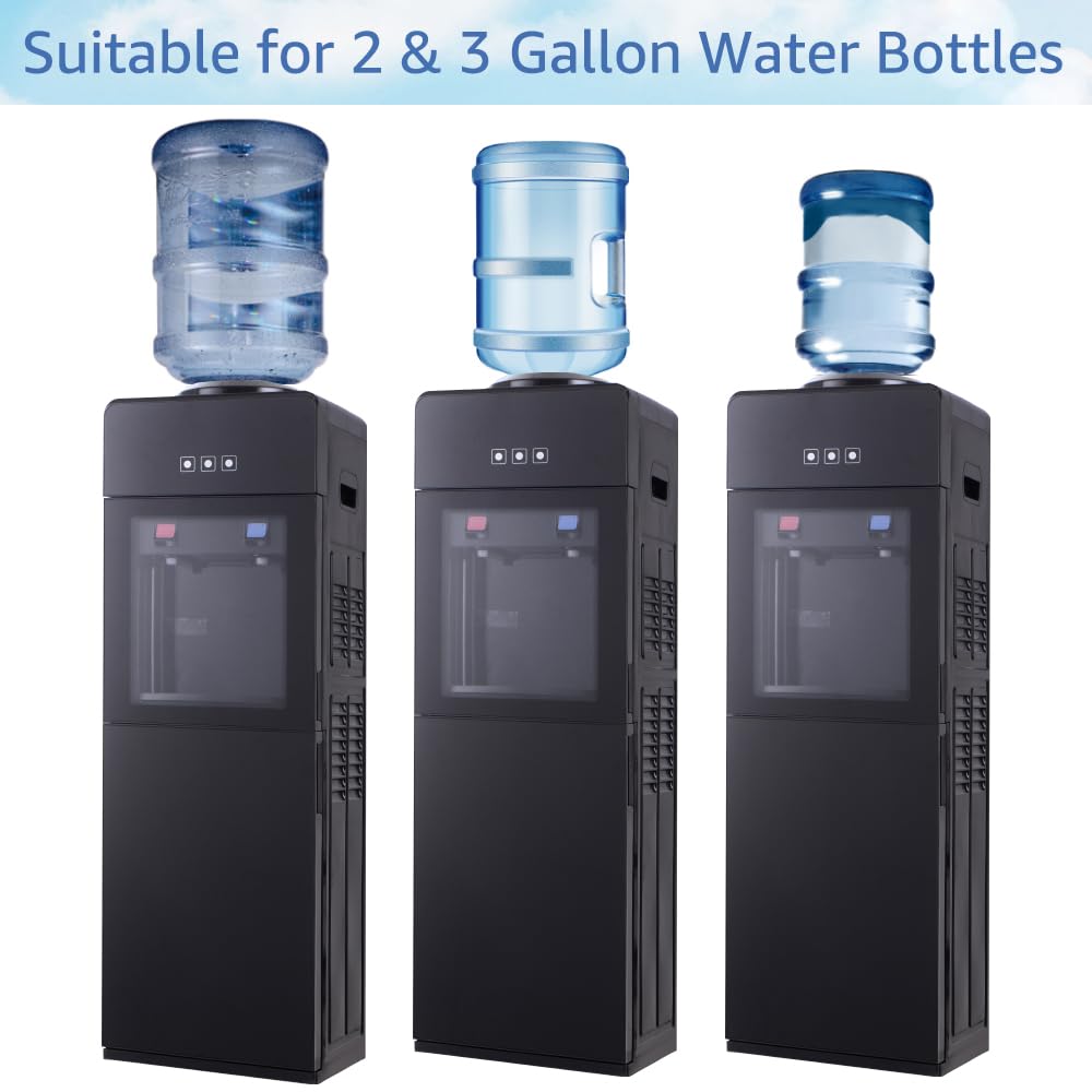 Top Loading Hot & Cold Water Cooler Dispenser for 3/5 Gallon Bottles with Storage Cabinet & Child Safety Lock - Home & Office Water Dispenser for Kitchen, Break Room, Dorm (Black)