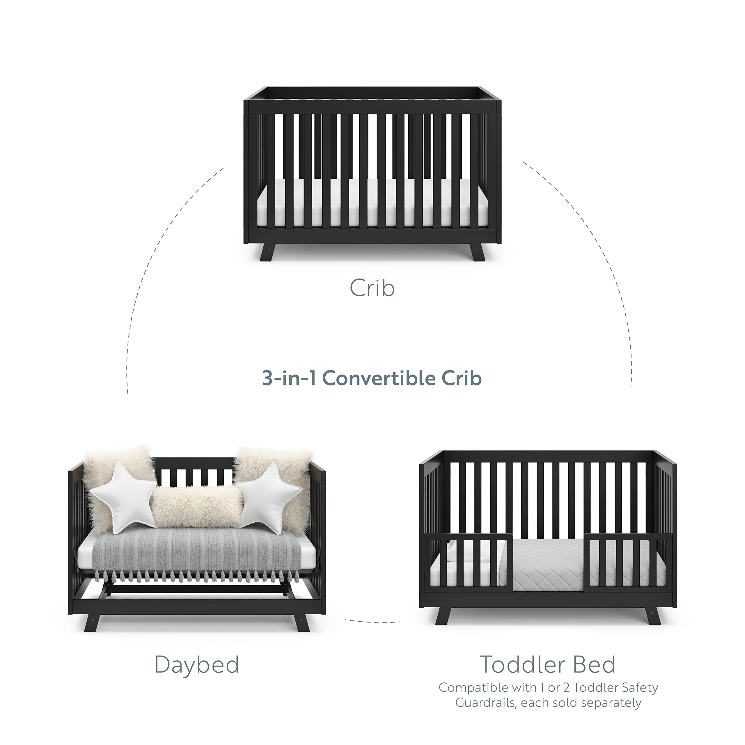 Storkcraft Beckett Convertible Crib in Black – Converts from Baby Crib to Toddler Bed & Daybed, Fits Standard Full-Size Crib Mattress, Adjustable Mattress Support Base – Perfect for Nursery, Kids Room & Daycare Use