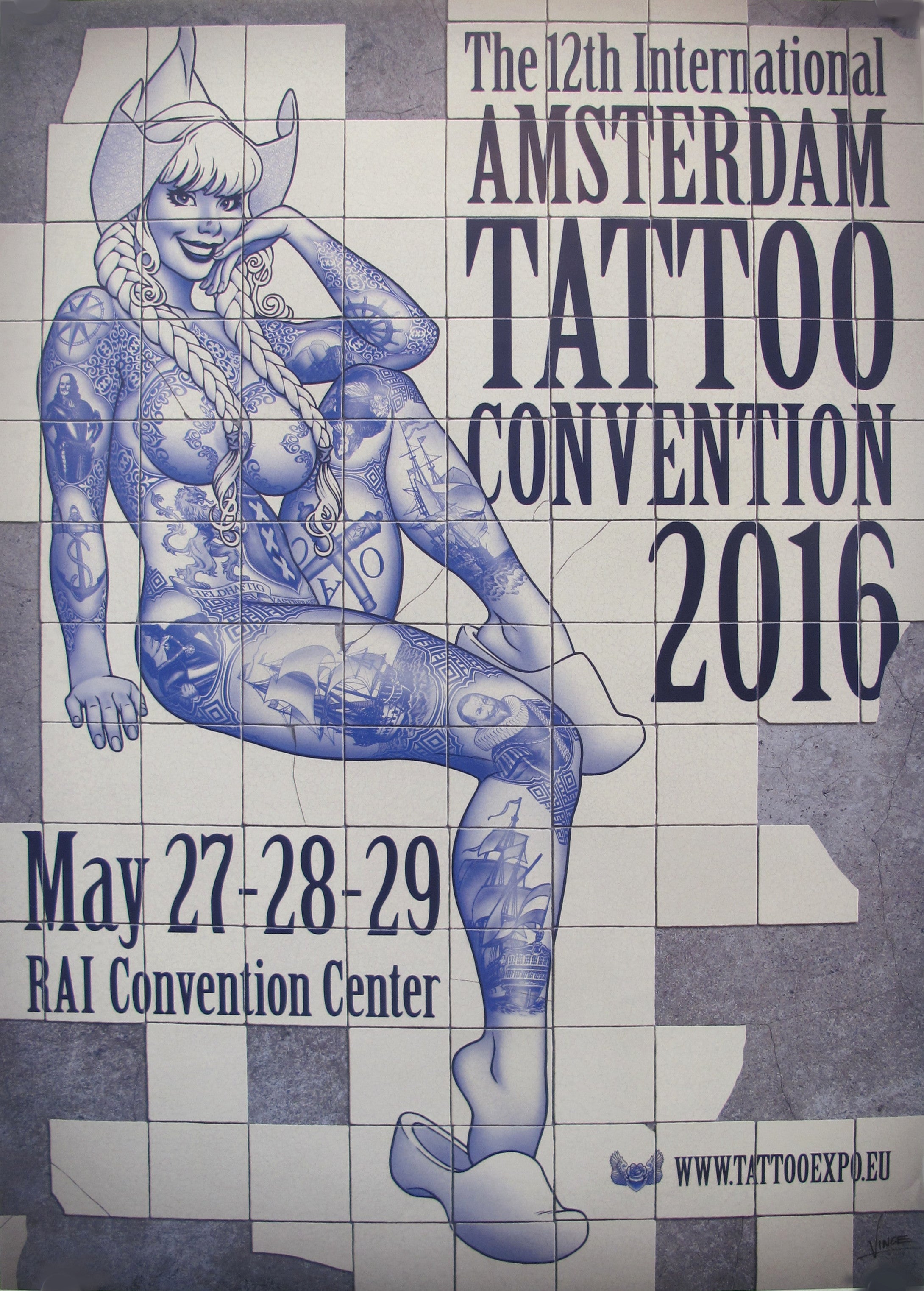 2016 Amsterdam International Tattoo Convention Vintage Dutch Poster - Perfect for Tattoo Shop Decor, Man Cave Wall Art & Music Festival Memorabilia