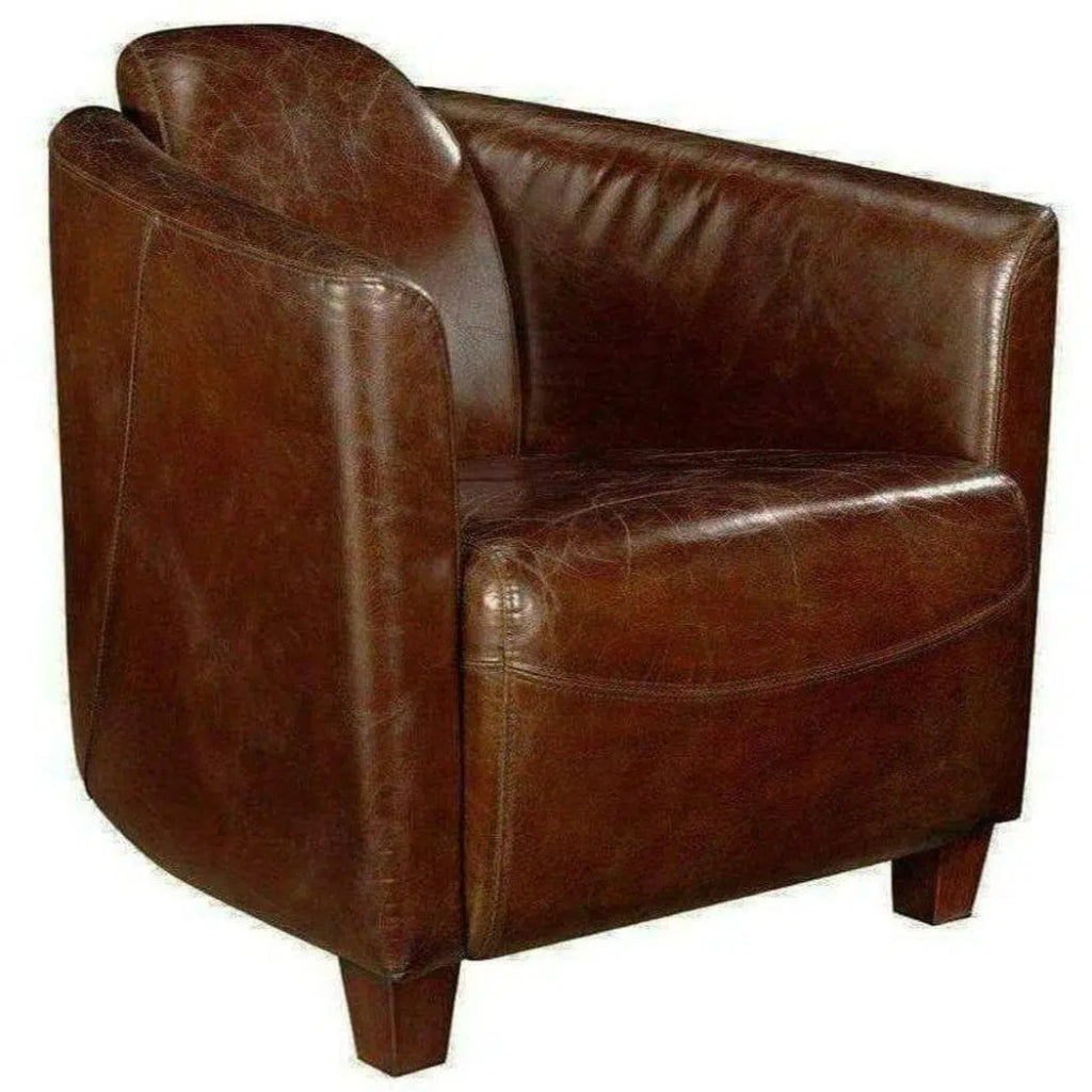 Vintage Brown Leather Club Chair with 3 Legs - Mid-Century Modern Accent Chair for Living Room, Lounge & Office - Durable & Stylish Leather Armchair for Home Decor