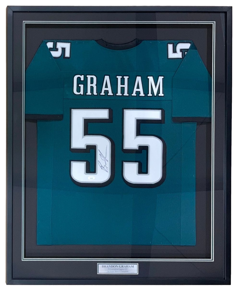 Brandon Graham Autographed Philadelphia Eagles SB 59 Championship Framed Football Jersey with JSA COA - Perfect for Eagles Fans, Sports Memorabilia Collectors & Man Cave Decor