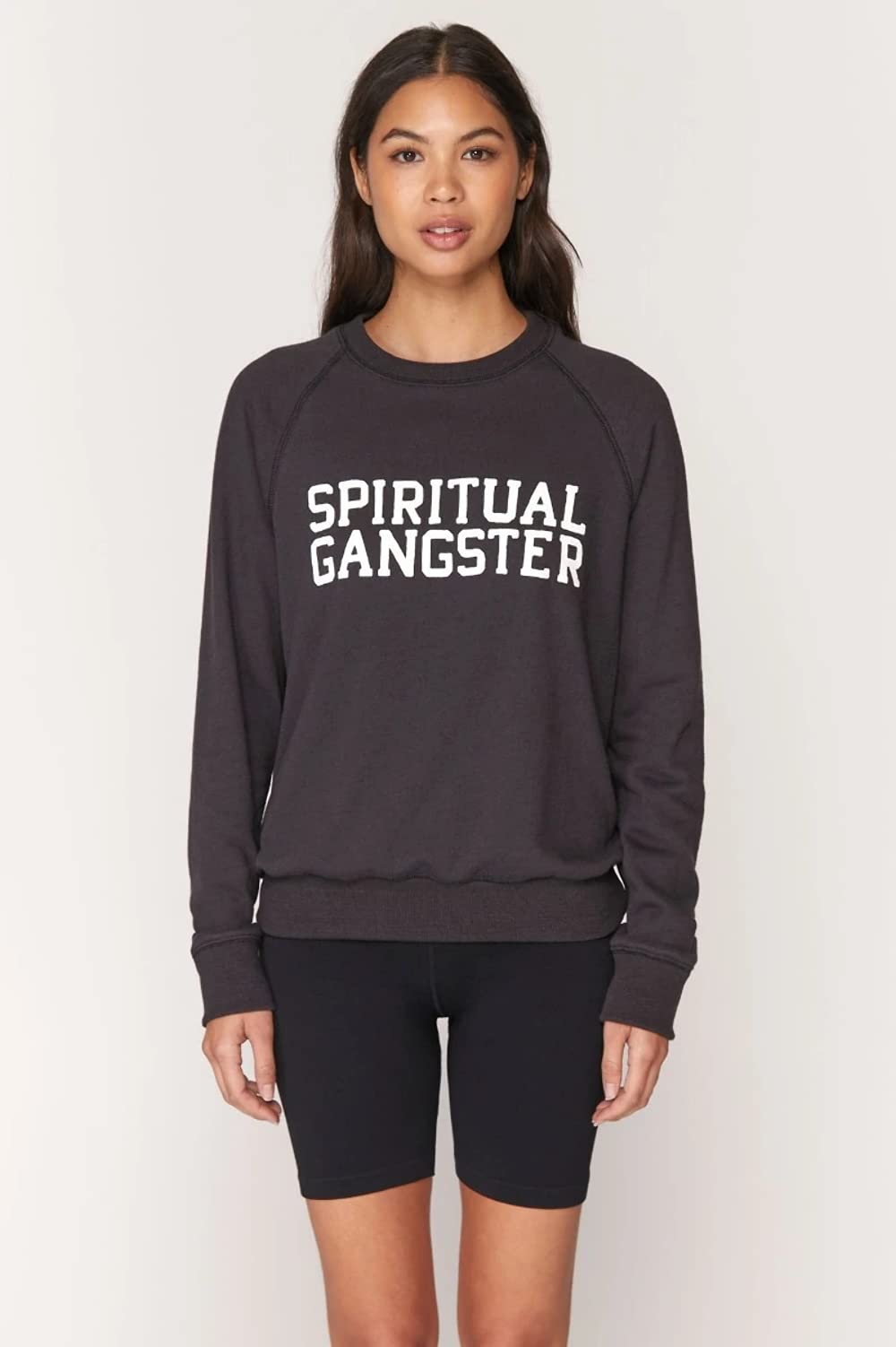 Spiritual Gangster Vintage Varsity Sweatshirt - Black, Small | Cozy Retro Pullover for Yoga, Meditation & Casual Wear