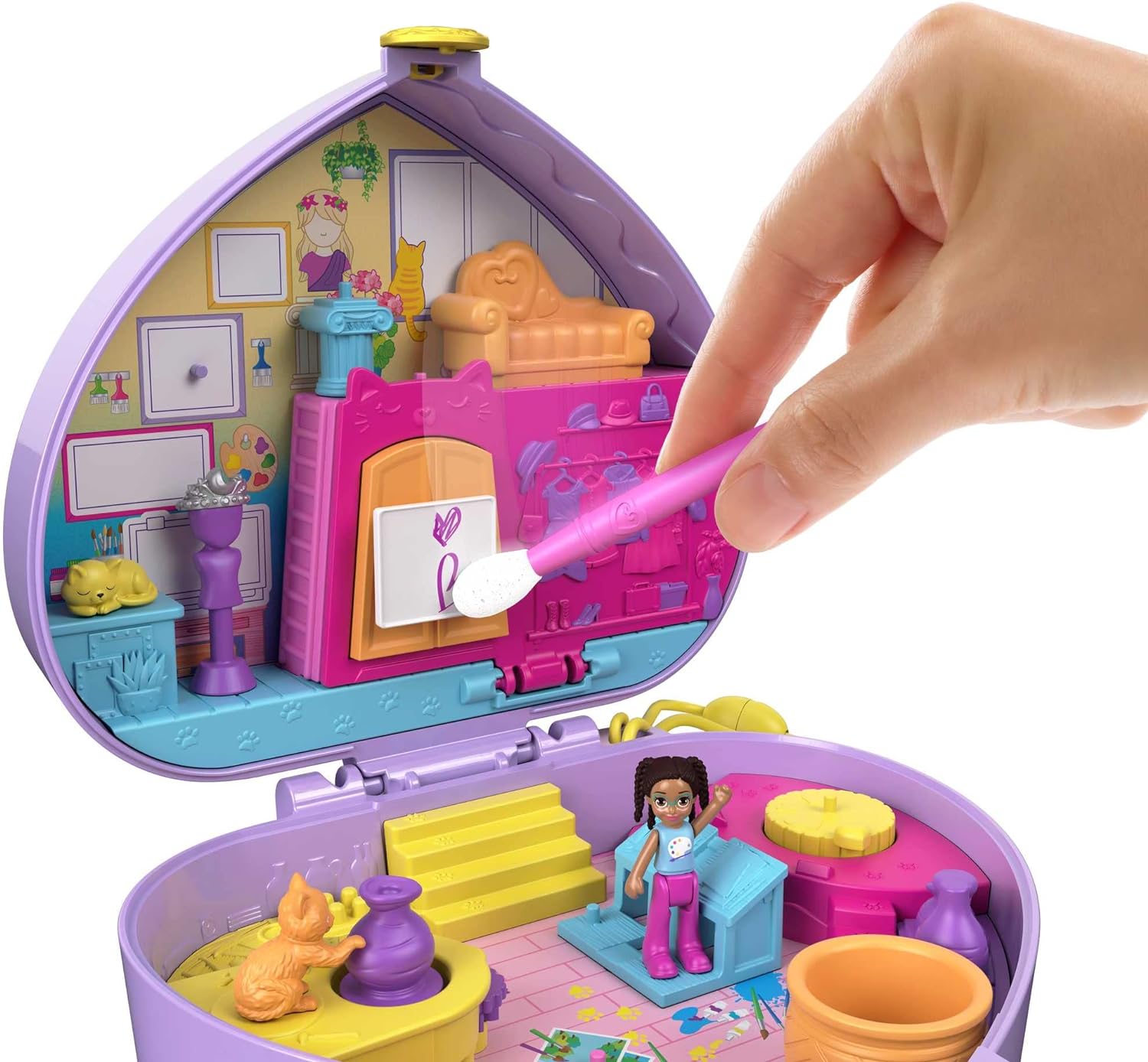 Polly Pocket Starring Shani Art Studio Compact - Fashionable Miniature Makeup Case for Girls, Perfect for Travel & Play