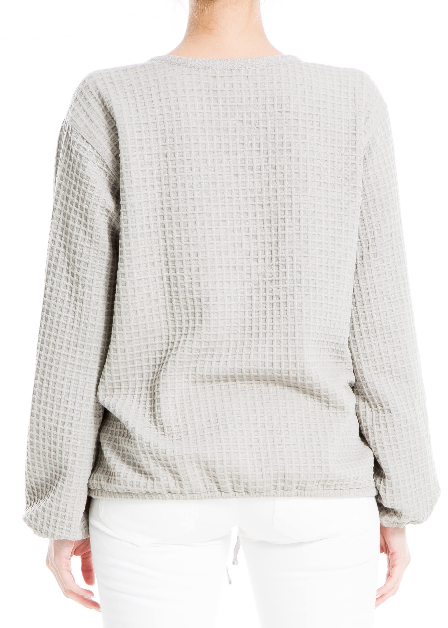 Max Studio Women's Waffle Knit V-Neck Long Sleeve Pullover Shirt - Soft Casual & Dressy Top for Work, Date Night & Fall Layering