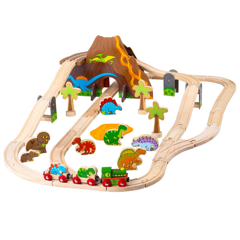 Bigjigs Rail 49-Piece Dinosaur Wooden Train Set for Kids - STEM Educational Wooden Toy Train with Dinosaur Figures & Tracks - Perfect for Imaginative Play, Birthday Gifts & Preschool Learning Activities