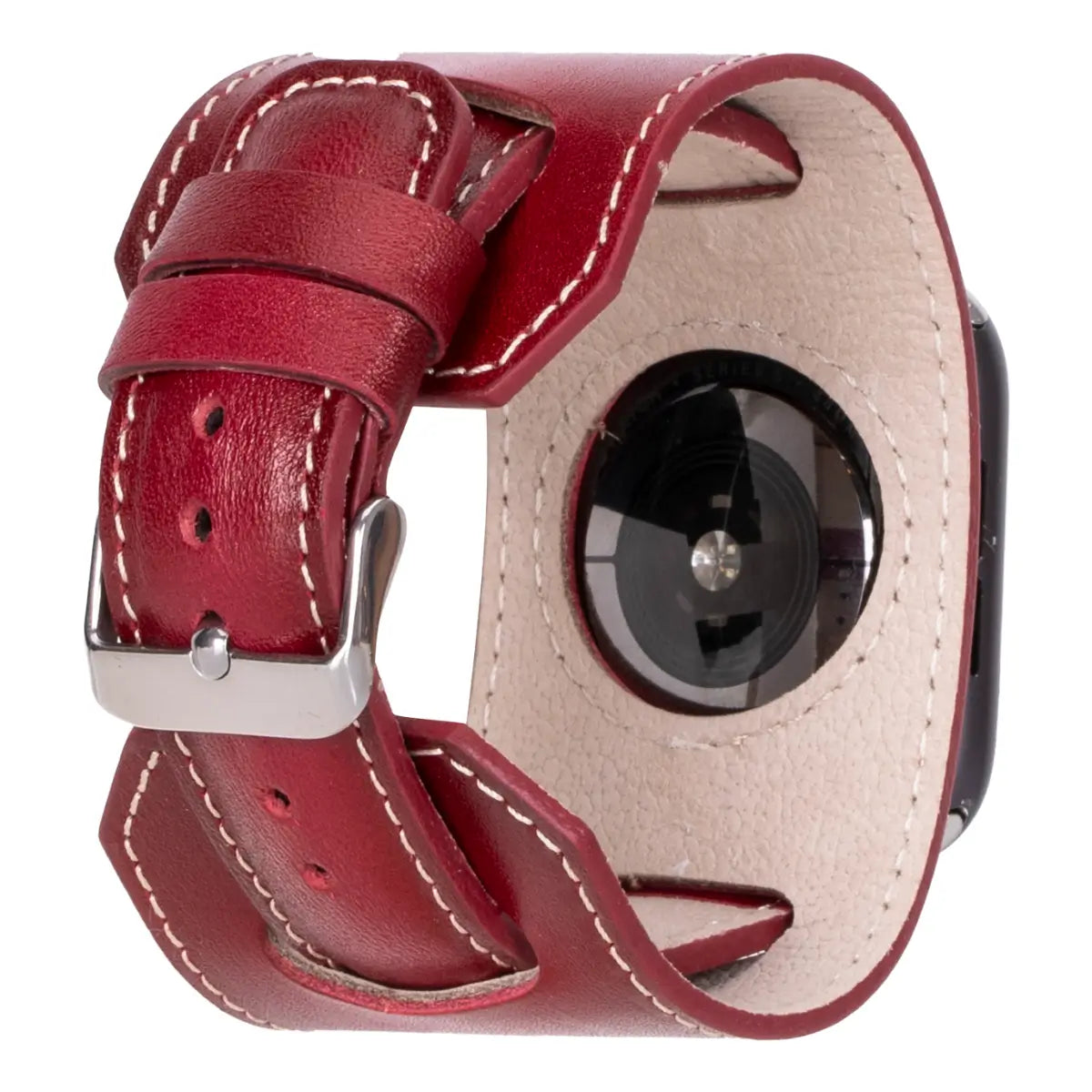 Premium Genuine Red Leather Cuff Apple Watch Band - Stylish & Durable Replacement Strap for Apple Watch Series 1-9 - Perfect for Workouts, Office & Casual Wear