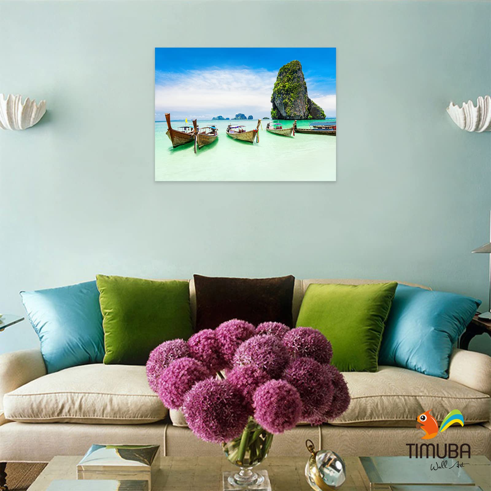 TIMUBA Coastal Beach Wall Art - 32x48 Inches Canvas Print for Bathroom & Bedroom Decor - Ocean Themed Pictures Perfect for Coastal, Nautical & Beach House Style - Ideal for Home, Office & Vacation Rental Decor