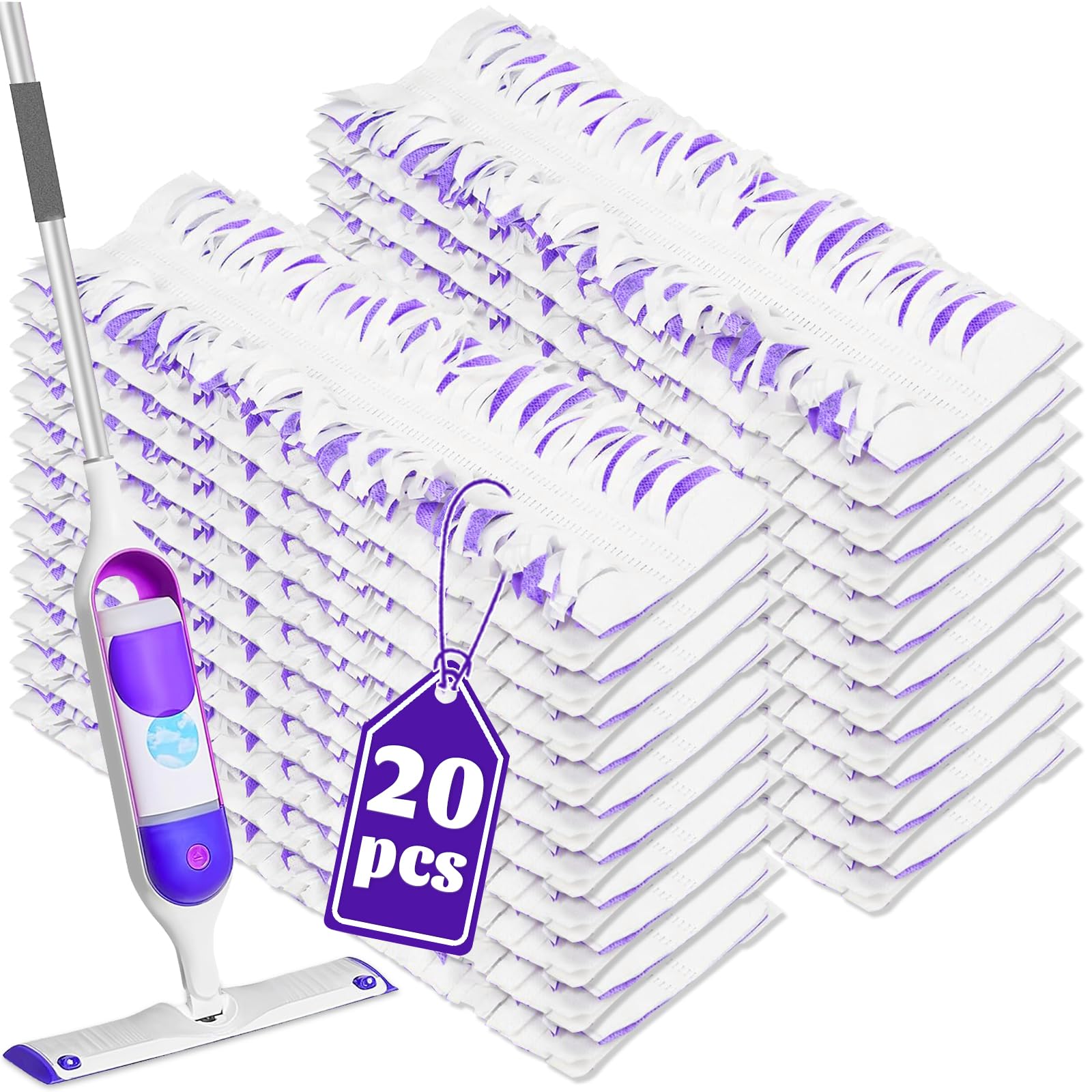 20 Pack Disposable Mop Pads - Compatible with Swiffer Power Mop, Multi-Surface Wet/Dry Floor Cleaning Refills - Perfect for Hardwood, Tile & Laminate Floors in Homes & Offices