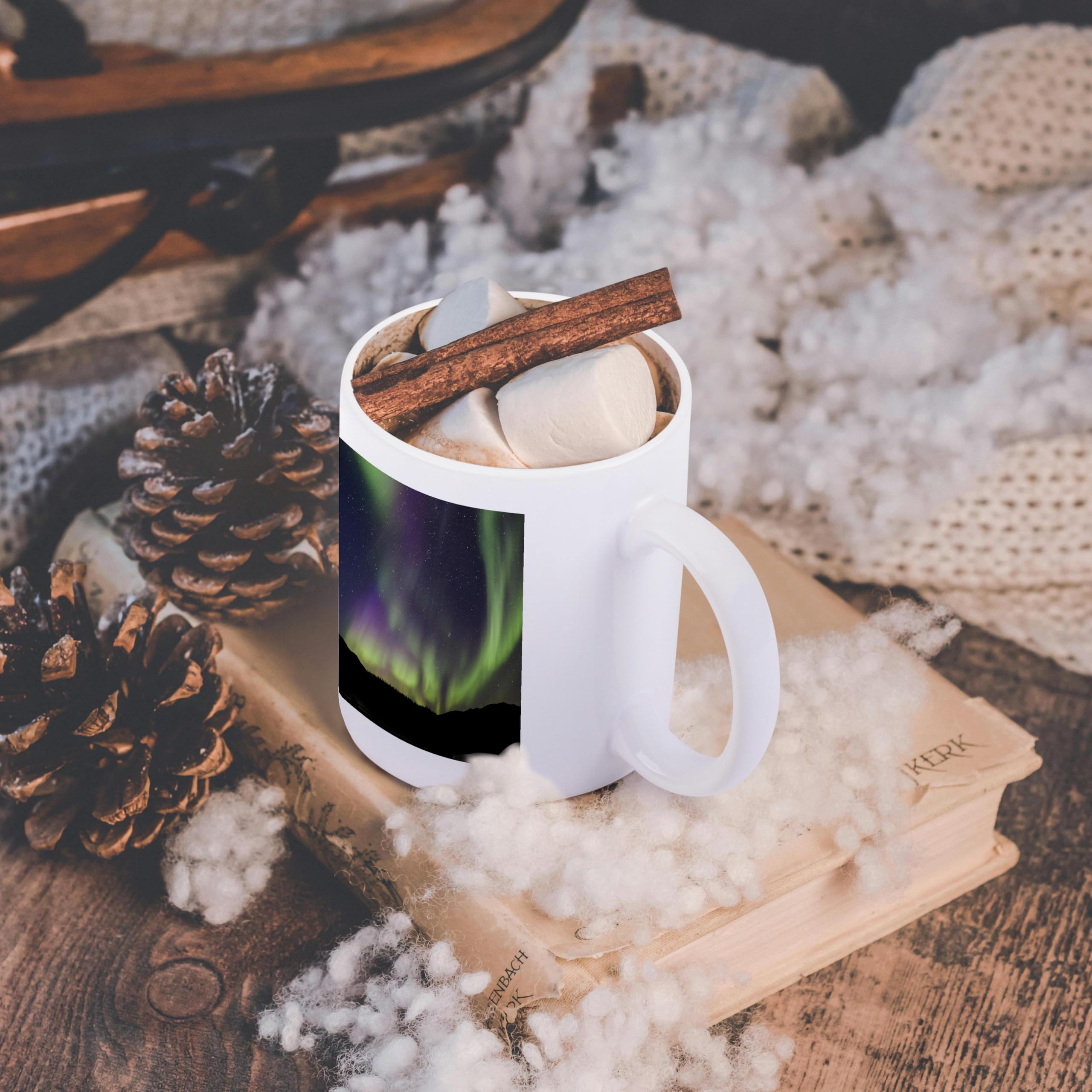 15oz Aurora Borealis Northern Lights Coffee Mug - Alaska USA Inspired Funny Gift - Perfect for Home, Office & Travel Use