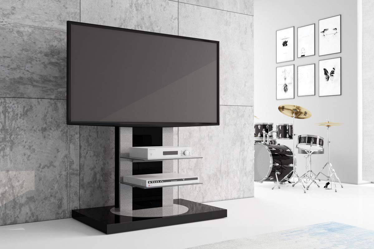 OMAR 2 TV Stand for Flat Screen TVs - Modern Entertainment Center with Storage Shelves - Black TV Console for Living Room, Bedroom & Home Theater