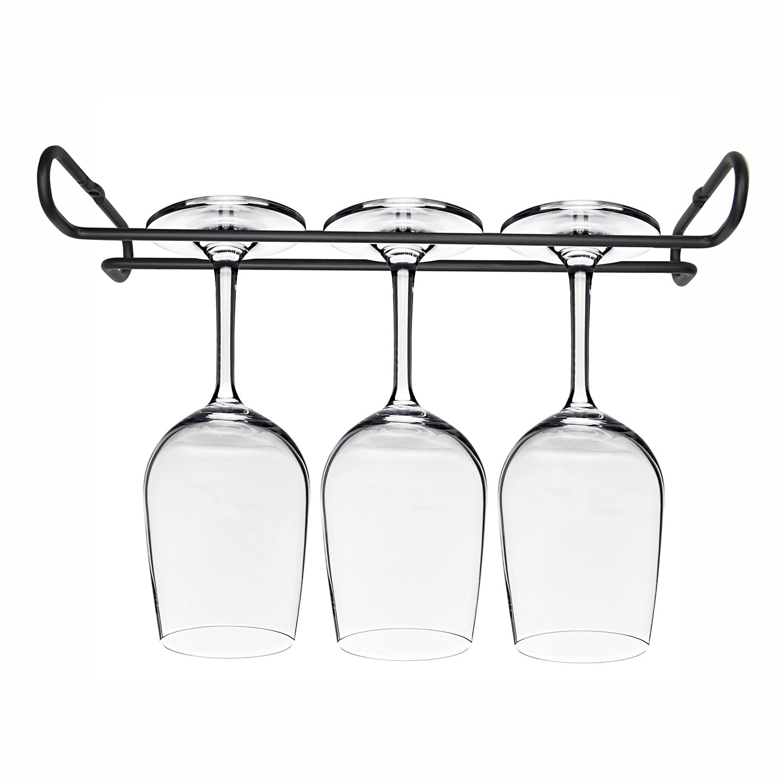 10 Inch Under Cabinet Wine Glass Rack - Stemware Storage Hanger & Organizer with Drying Function - Heavy Duty Metal Kitchen & Bar Accessories (Set of 2, Black) - Perfect for Small Spaces, Wine Cellars & Home Bars