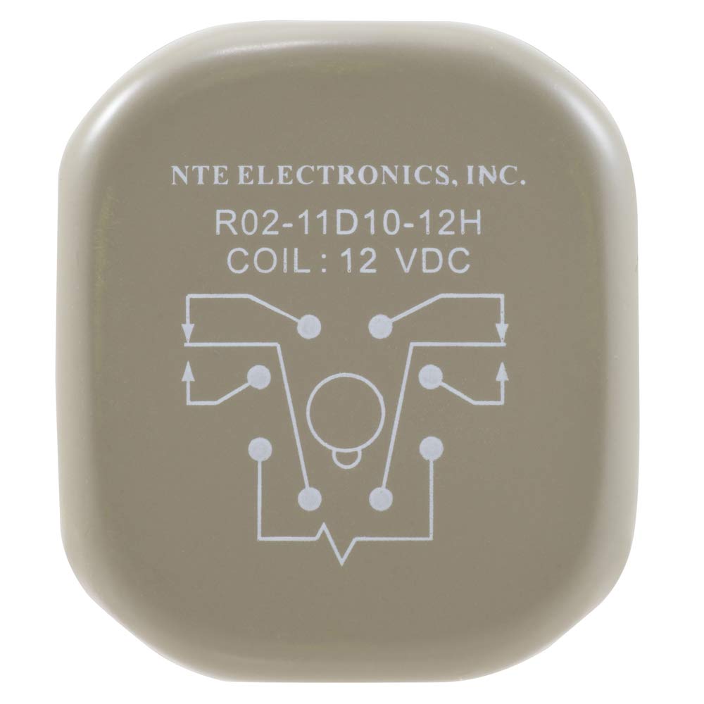 NTE Electronics R02-11D10-12H R02 Series DPDT Hermetically Sealed DC Relay - 10A 12VDC 8-Pin Octal Plug for Industrial Automation, HVAC Systems, and Power Control Applications