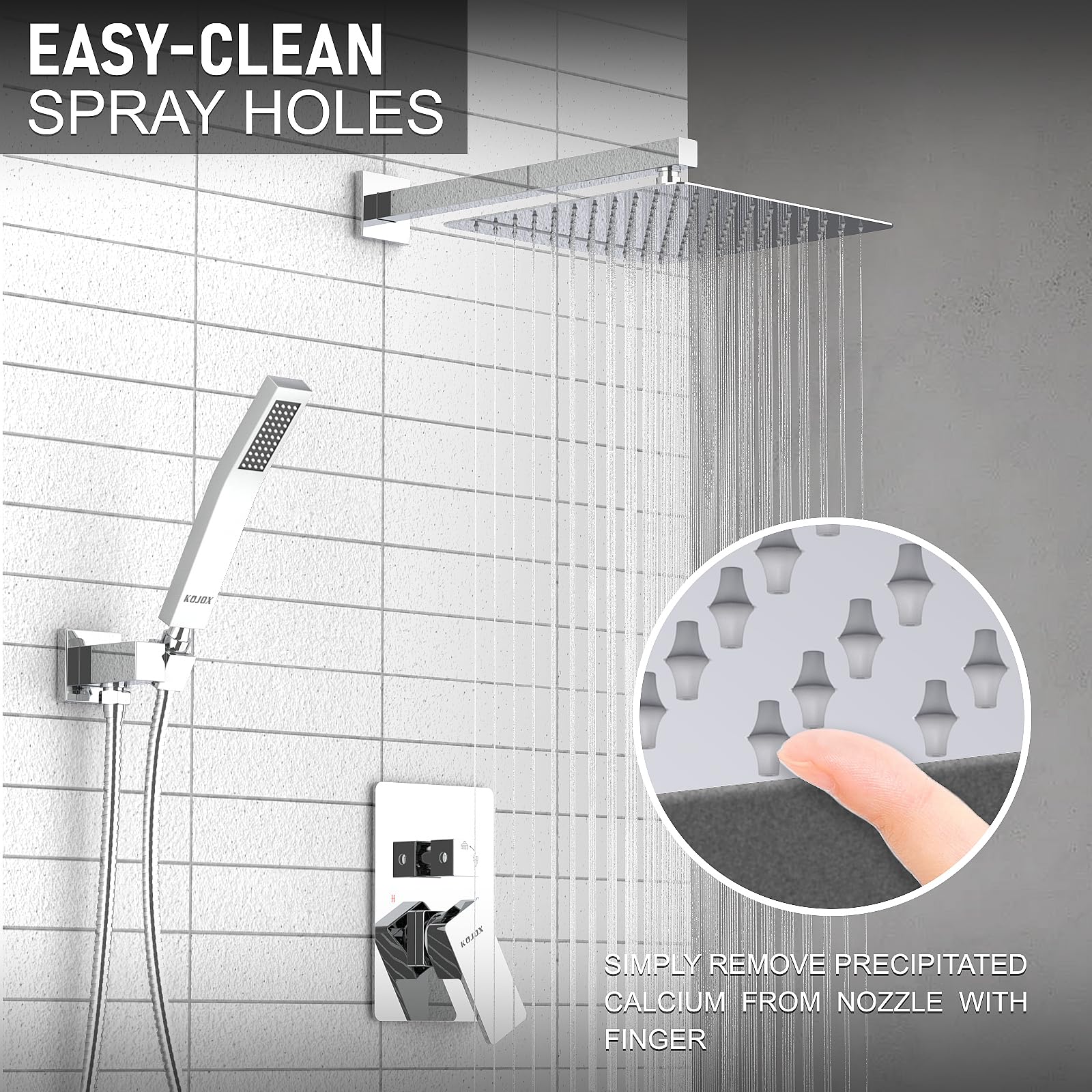12 Inch High Pressure Rainfall Shower System with Handheld Shower Head & Wall Mounted Chrome Faucet Trim - Complete Rain Mixer Shower Set (Includes Valve) for Luxurious Spa-Like Bathroom Experience