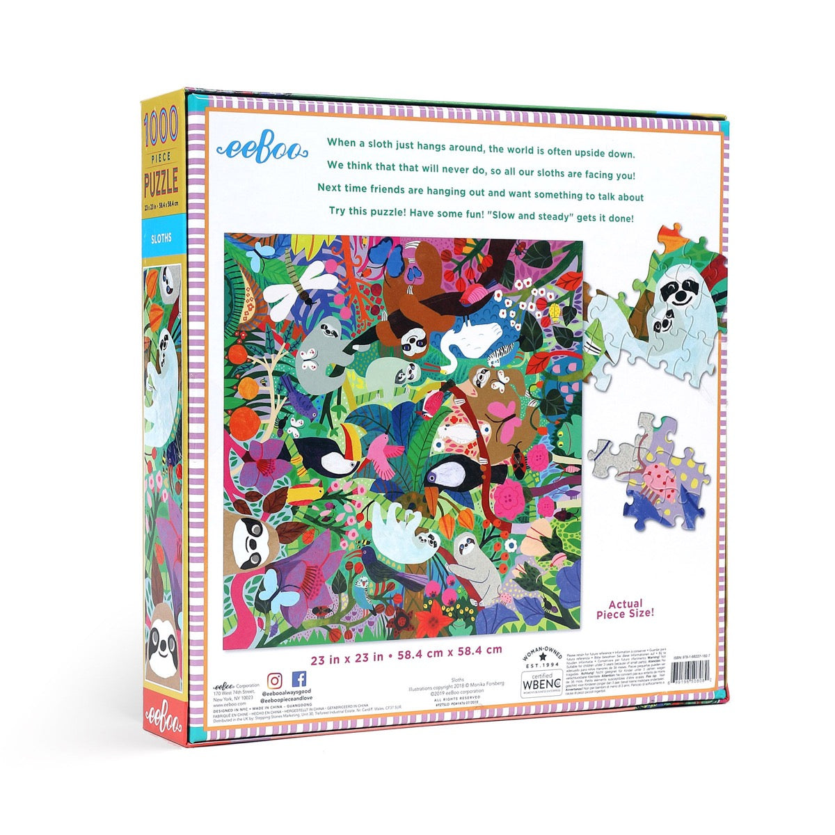 eeBoo Sloths 1000 Piece Jigsaw Puzzle for Adults & Families - Challenging Wildlife Animal Puzzle for Game Nights, Relaxation & Home Decor