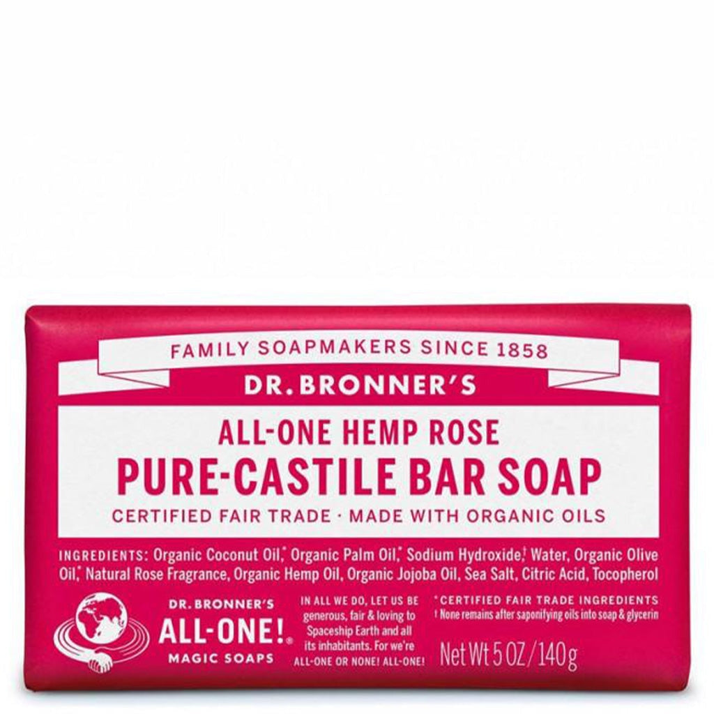 Dr. Bronner's Pure-Castile Bar Soap - Organic, Vegan, Fair Trade (Rose Scented) for Face, Body & Hair | Eco-Friendly, All-Natural Soap for Sensitive Skin, Travel & Camping
