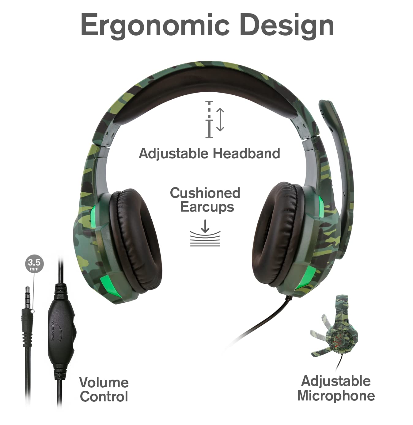 Nyko Universal Deluxe Gaming Headset - Wired Over-Ear Headphones with Adjustable Noise-Canceling Mic for Xbox One, Xbox Series X, PS4, PS5, Nintendo Switch & Mac (Forest Camo) - Perfect for Competitive Gaming, Online Chat & Immersive Audio Experience