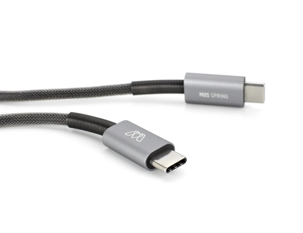 Sewell MOS Spring USB-C to USB-C Cable 1ft (Deep Grey) - Fast Charging & Data Sync for Phones, Laptops & Tablets - Perfect for Home, Office & Travel Use