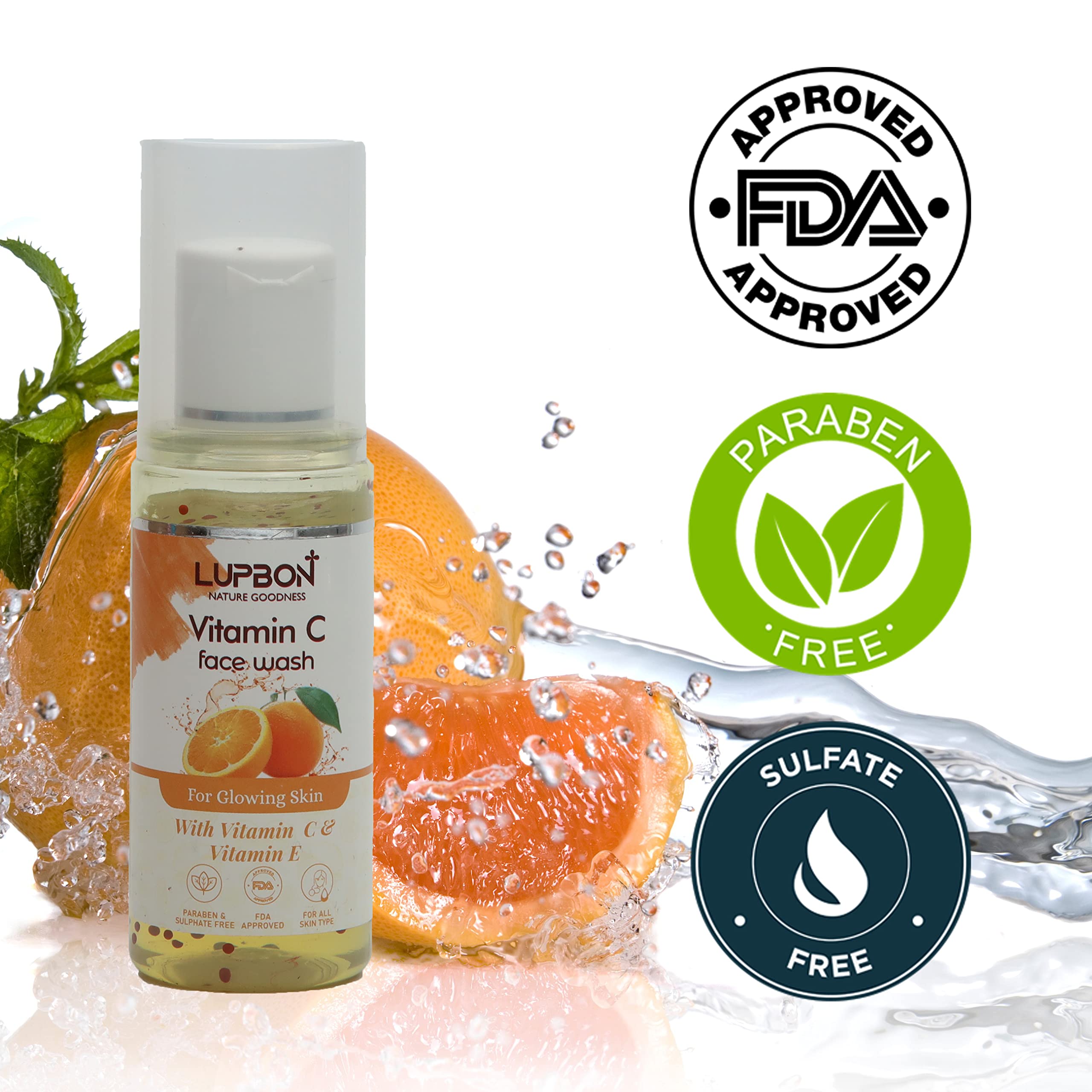 LUPBON Vitamin C & E Face Wash for Natural Skin Glow - 100ml | Brightening & Hydrating Cleanser for Daily Skincare Routine