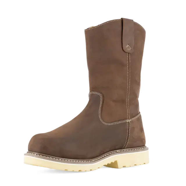 Composite Toe Work Boots for Men - 11 Inch Pull-On Safety Boots with Met Guard, Brown - Ideal for Construction, Warehouse & Industrial Work