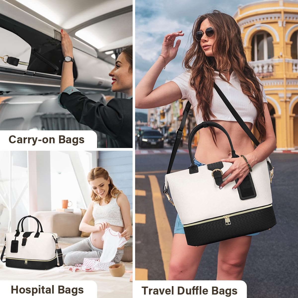 Women's Leather Weekender Bag - Travel Duffel with Shoe Compartment for Weekend Getaways