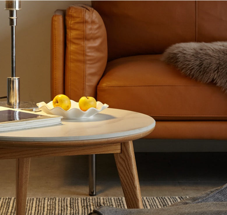 Solid Oak & Black Walnut Coffee Table with Slate Top - Rustic Modern Living Room Furniture for Home Decor