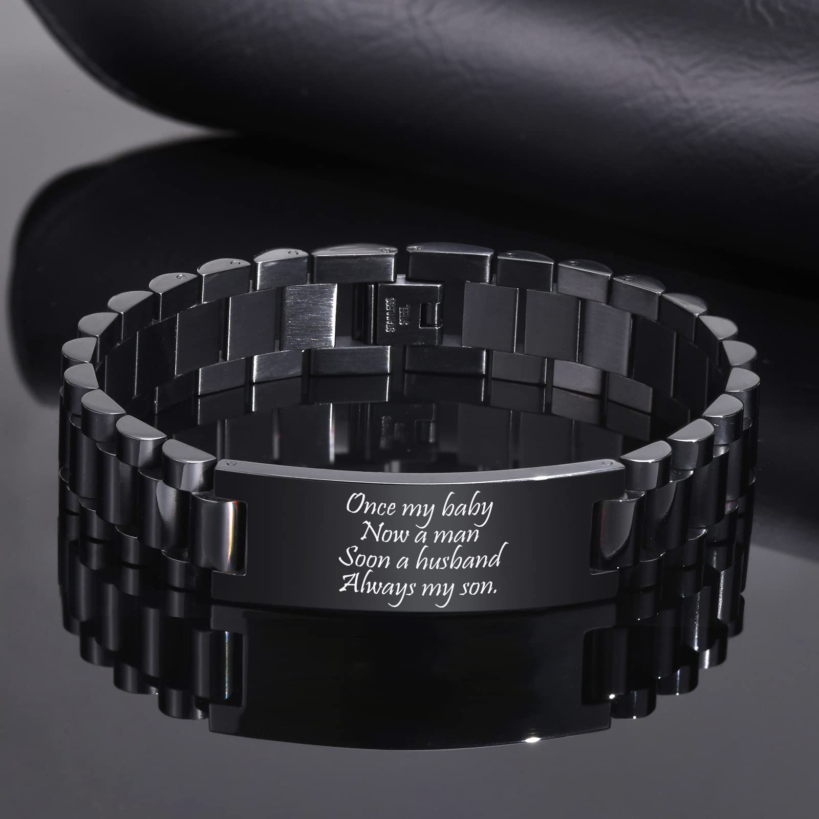 MEALGUET Inspirational Stainless Steel Bracelet for Son - Customizable Courage Link Wristband, Birthday & Graduation Gift from Mom & Dad, Perfect for Daily Wear & Special Occasions