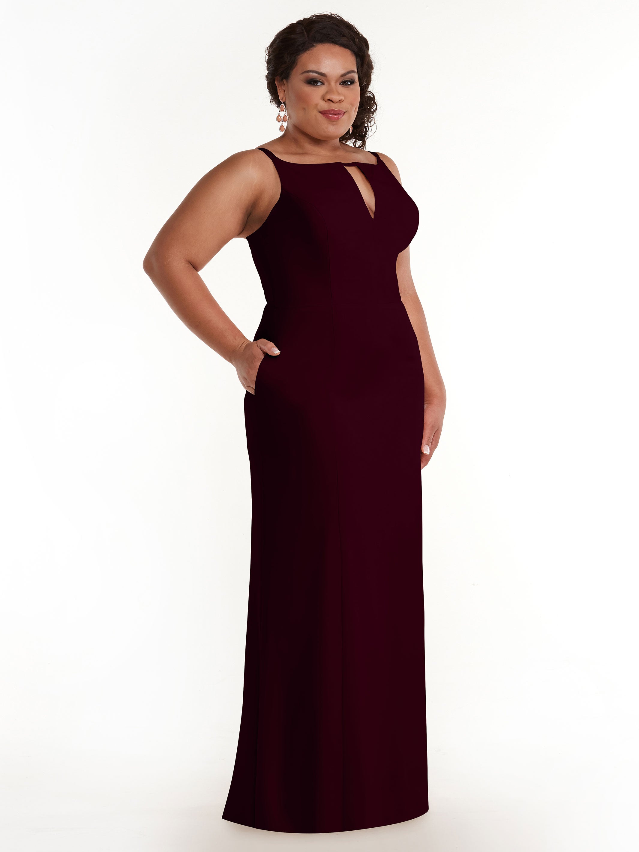 Elegant 83030 Sheath Stretch Chiffon Bridesmaid Dress with Bateau Neckline & Thigh Slit - Perfect for Weddings, Formal Events & Special Occasions