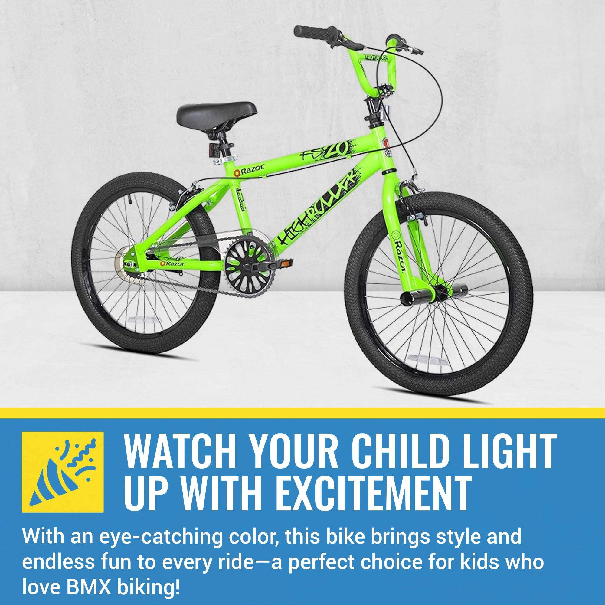 Razor High Roller 20-Inch BMX Freestyle Bike for Kids & Teens - Perfect for Stunts, Tricks, and Street Riding