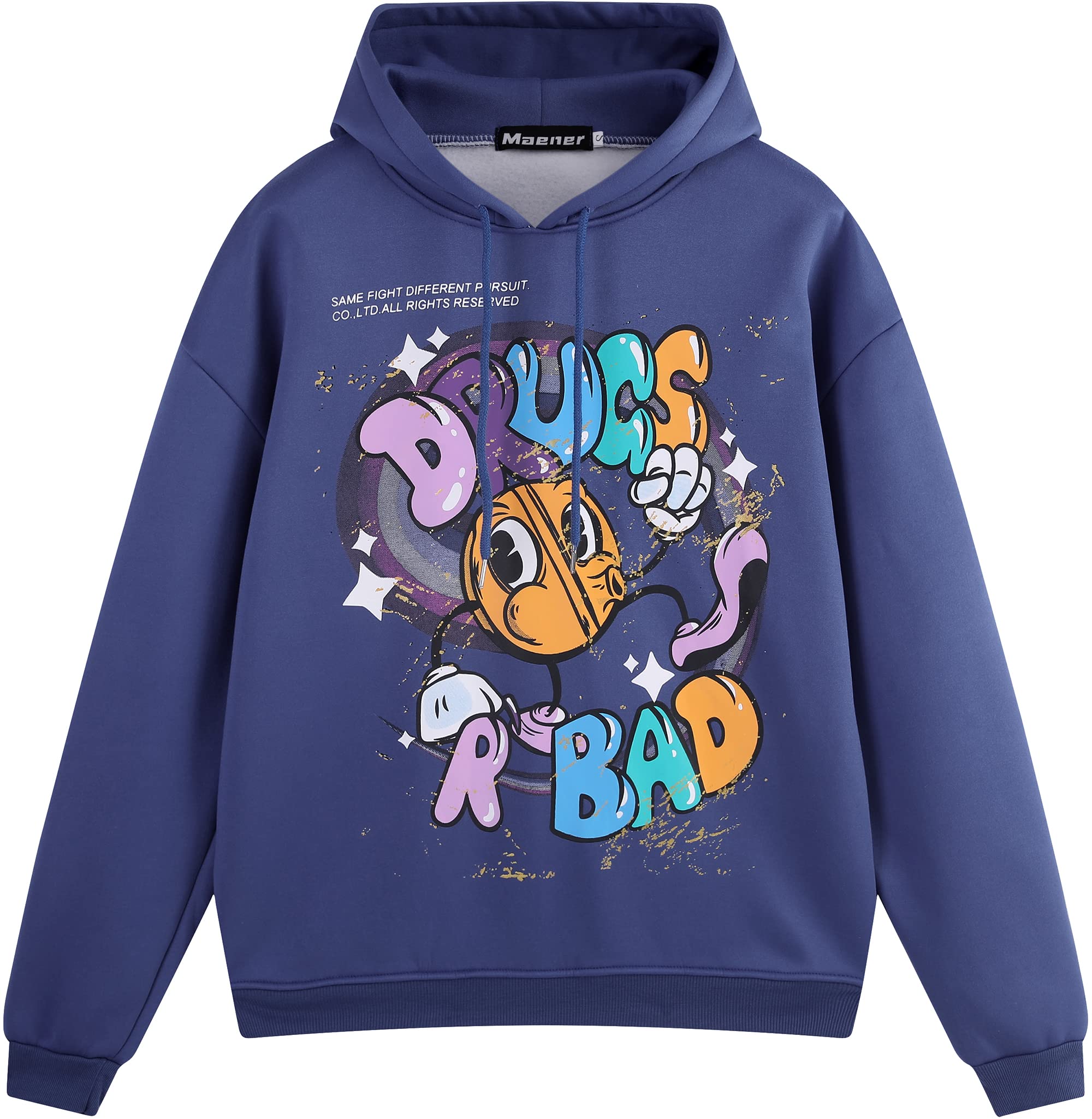 Maener Novelty Hoodie - 'Drugs R Bad' Cartoon Graphic Unisex Pullover for Men & Women | Casual Streetwear & Anti-Drug Awareness Apparel