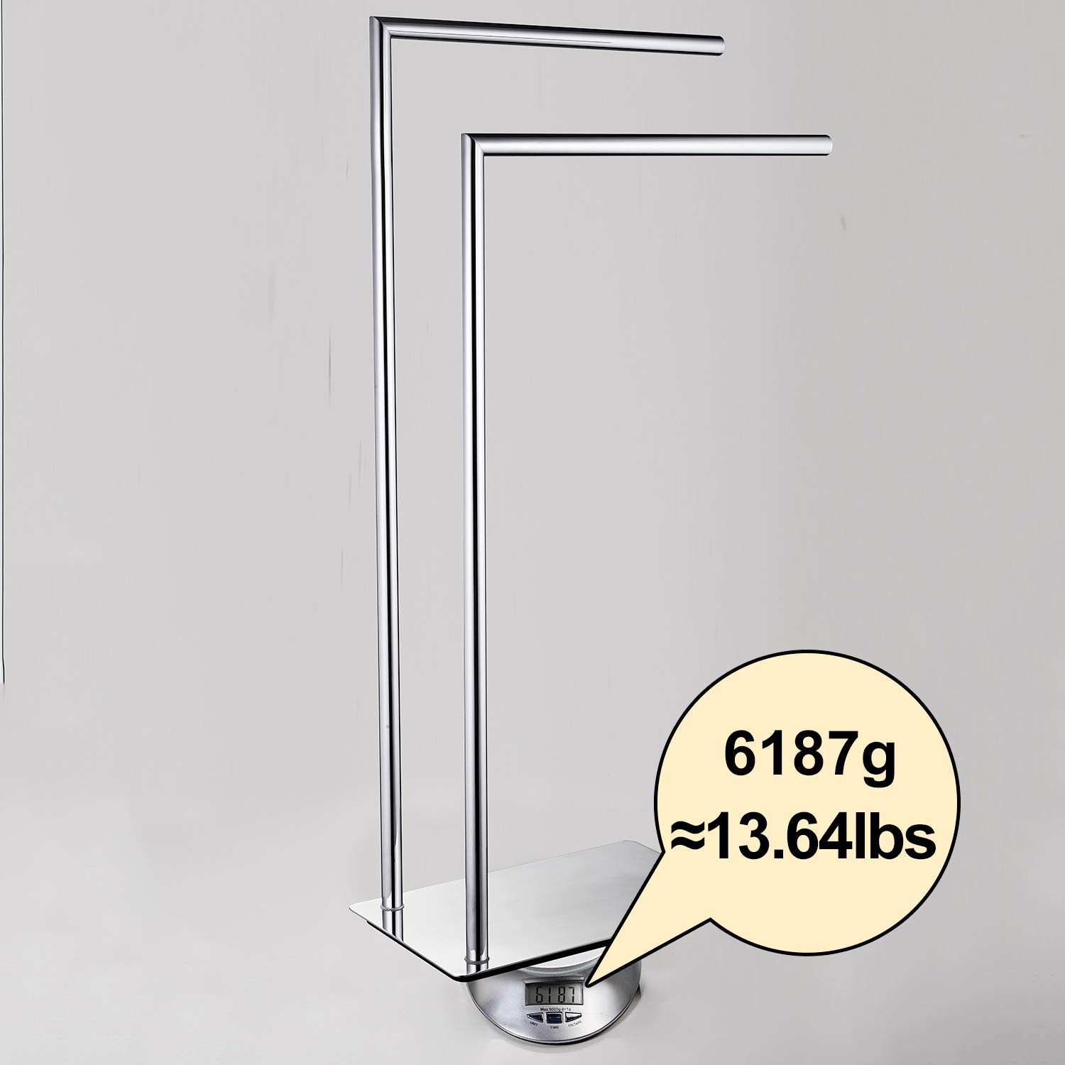 Freestanding Double Towel Rack - Rustproof Bathroom Towel Holder Stand with Brass Chrome Finish - Perfect for Bathroom, Spa, and Laundry Room Organization