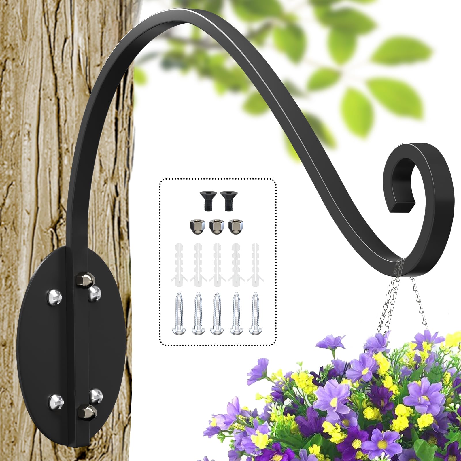 16 Inch Outdoor Plant Hangers - Hand-Forged Metal Wall Hooks for Hanging Baskets, Flowers, Lanterns & Wind Chimes | Black Bird Feeder Hanger | Perfect for Garden, Patio & Balcony Decor