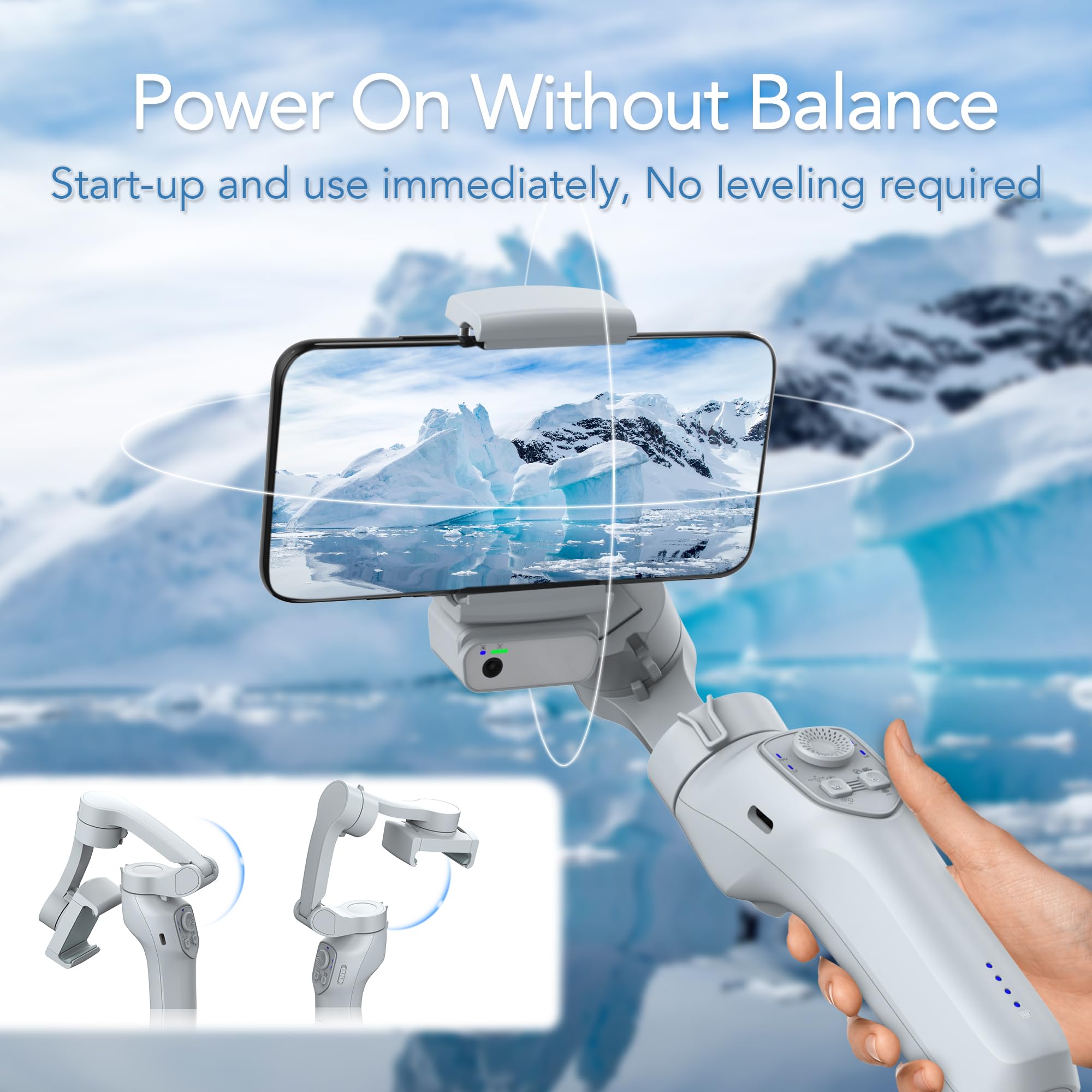 3-Axis Magnetic AI Smartphone Gimbal Stabilizer with Fill Light - Active Tracker for Android & iPhone - Perfect for TikTok, YouTube Vlogging, Video Recording & Content Creation