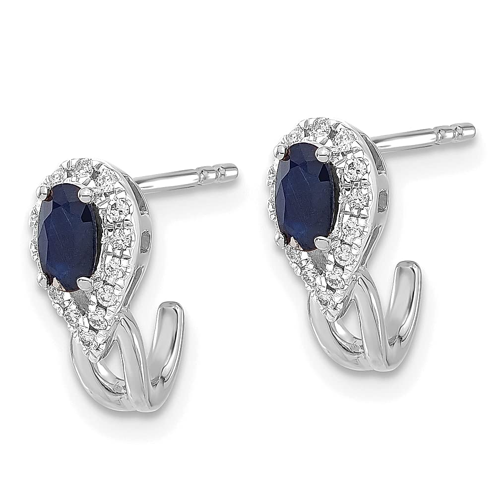 14K Solid White Gold Diamond & Blue Sapphire Huggie Hoop Earrings for Women - Elegant Small Gemstone Hoops for Everyday Wear, Parties & Special Occasions