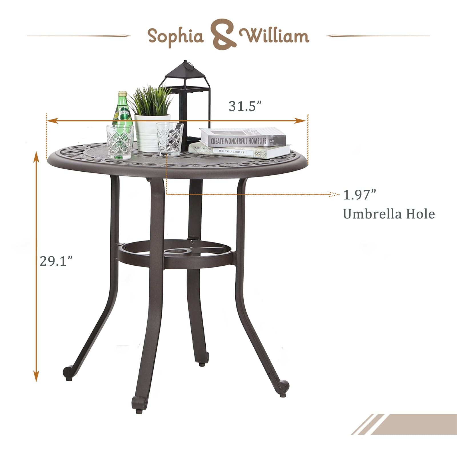 Premium Bronze Cast Aluminum Round Patio Bistro Table - 31.5