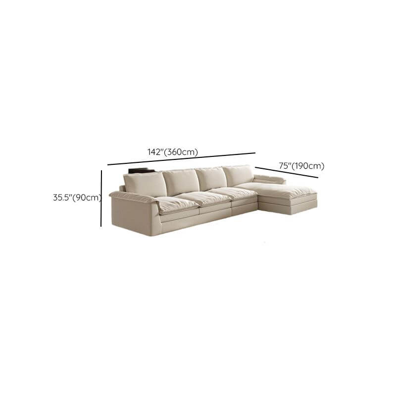 L-Shaped Stain-Resistant Corner Sectional Sofa in Ivory - Right-Hand Facing with Recessed Arm, Removable Slipcover & Chaise Lounge | Perfect for Living Room, Family Room & Home Theater Comfort