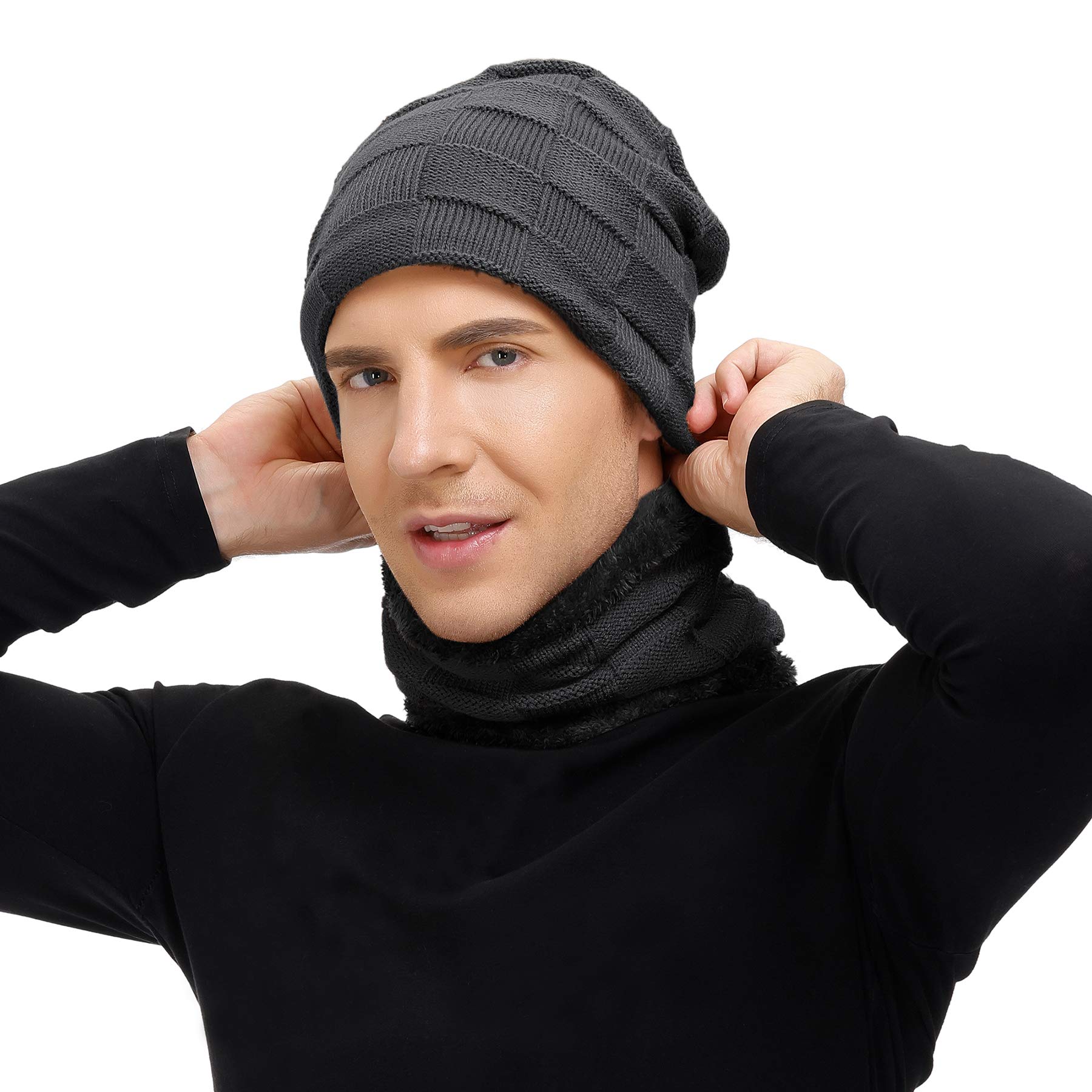 Zando Fleece Lined Beanie Hat Set with Neck Warmer & Touch Screen Gloves - Winter Warm Accessories for Men & Women - Perfect for Skiing, Snowboarding & Outdoor Activities