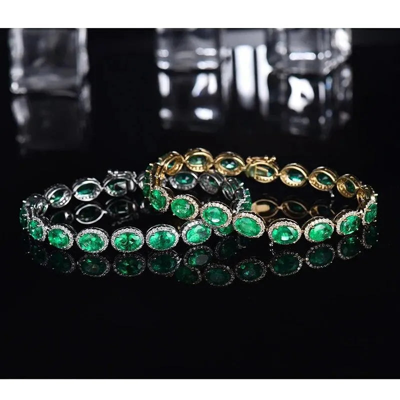 LOVERJEWELRY 18k Gold Women's Bracelet - 27.06ct Natural Emerald Layered Bracelet for Women, 175mm Adjustable Length, Elegant Party Jewelry for Weddings, Evening Events & Special Occasions