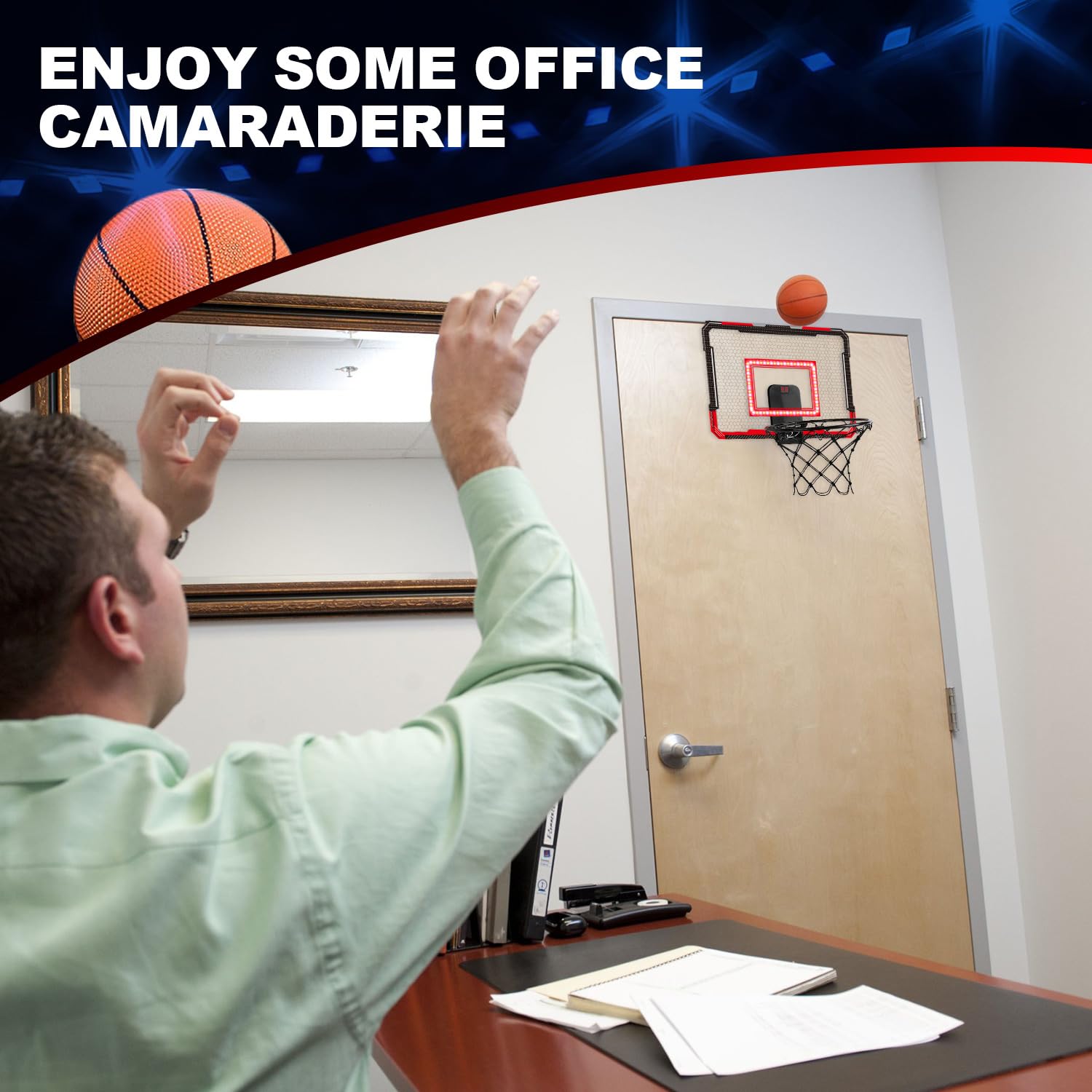 Indoor Basketball Hoop for Kids & Adults - Over Door Mini Hoop with 4 Balls - Perfect for Home & Office Play