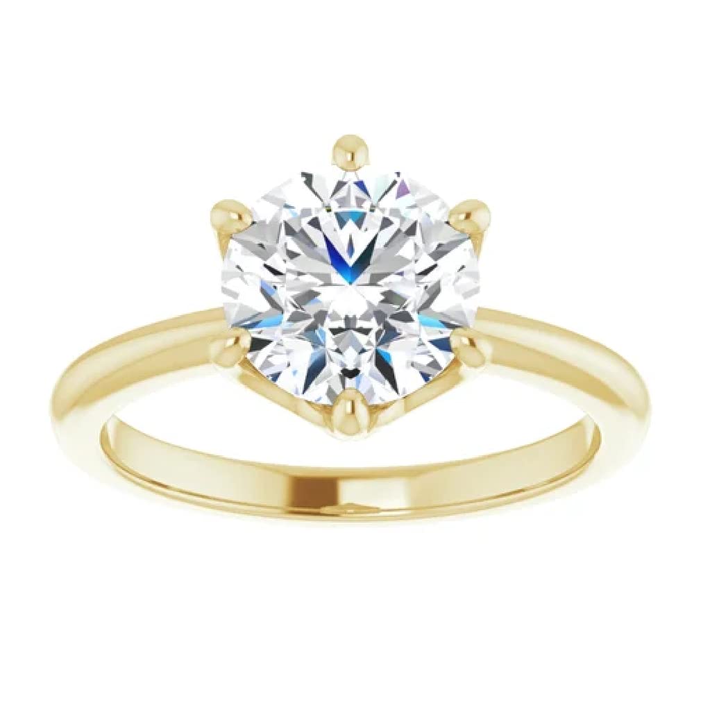 10K Solid Yellow Gold Handmade Engagement Ring for Women - 2 CT Round Cut Moissanite Diamond Solitaire Wedding Band - Bridal Proposal Ring for Her - Perfect for Anniversary, Valentine's Day & Special Occasions
