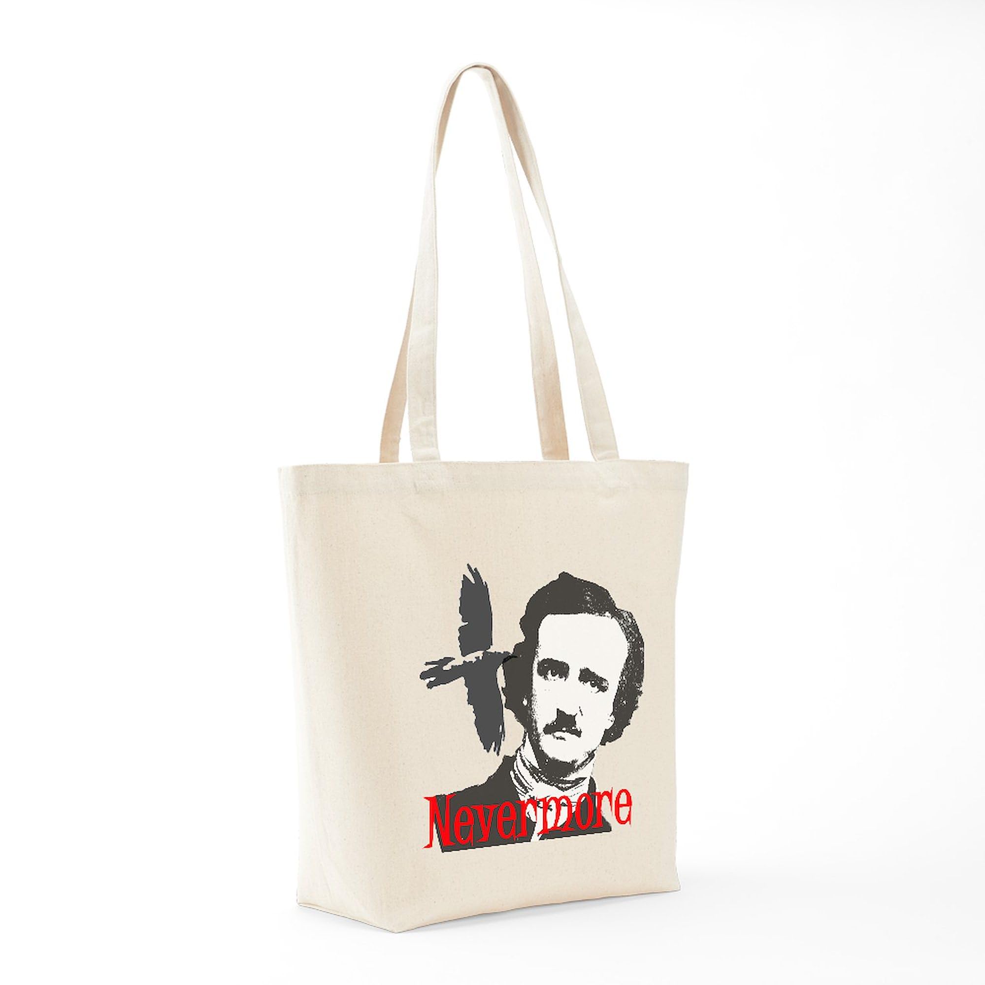 Edgar Allan Poe NEVERMORE Canvas Tote Bag - Reusable Natural Shopping Bag for Book Lovers & Gothic Fans | Perfect for Library, Bookstore & Coffee Shop
