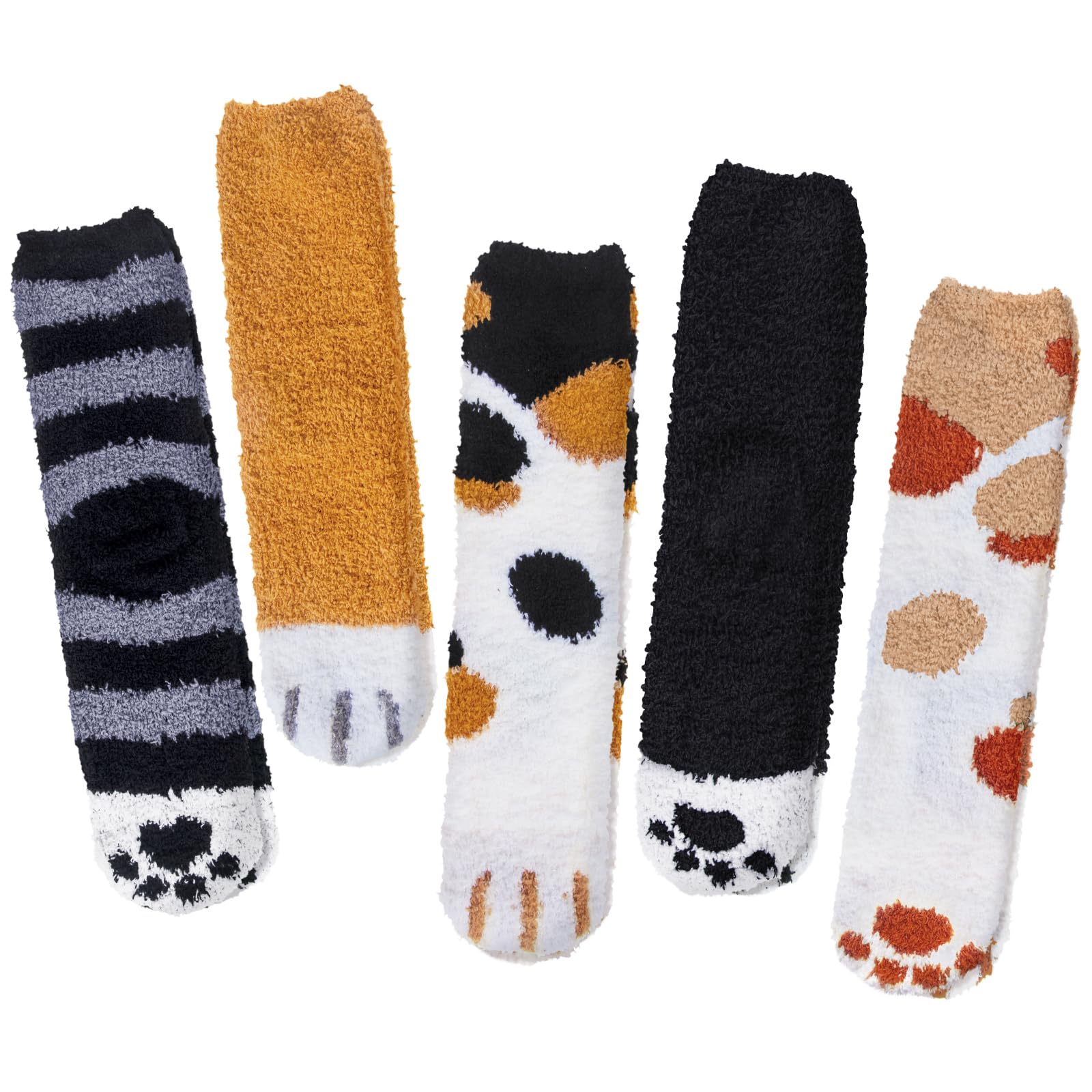 Cozy Cat Fuzzy Socks for Women - 5 Pairs Warm Winter Slippers for Gifts & Stocking Stuffers